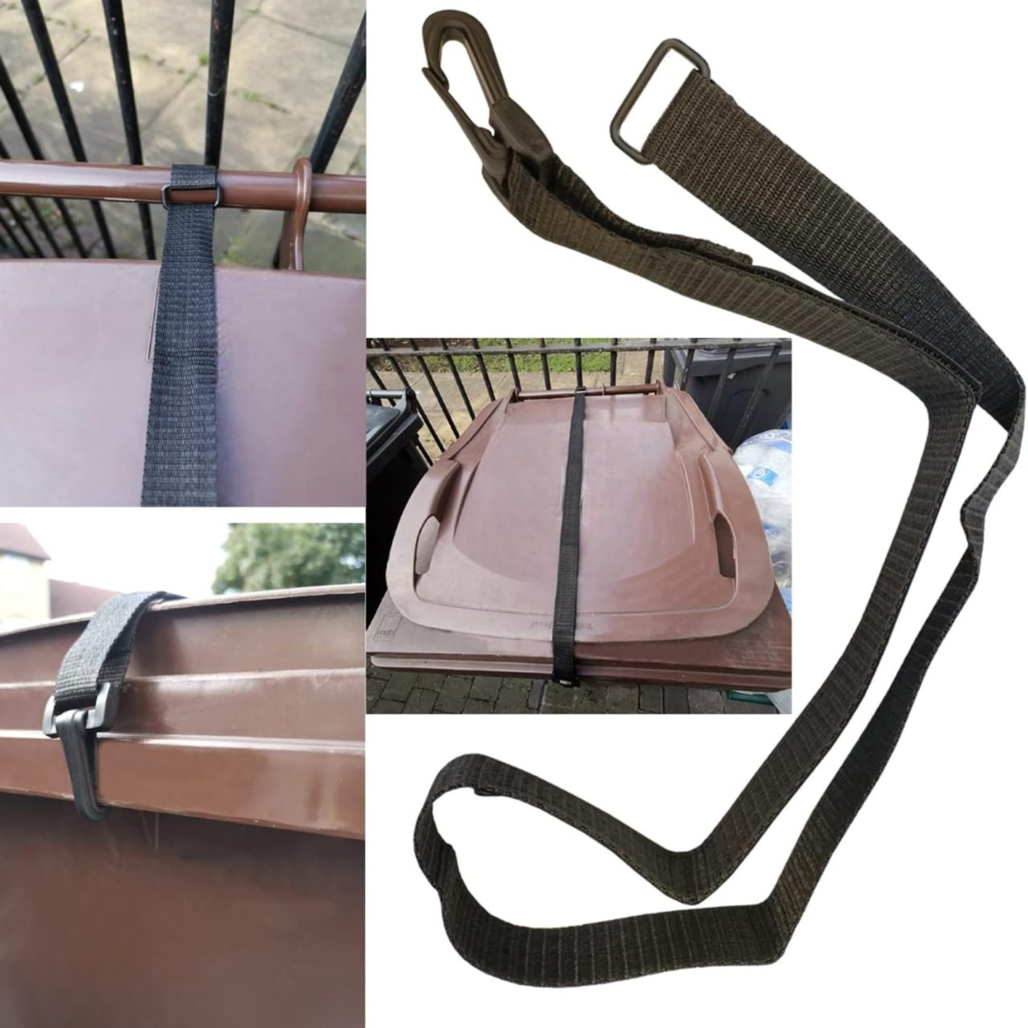 Ltg Pro Black 2 Pcs Wheelie Bin Lid Strap Lock – Adjustable Securing Clips For 120L & 240L Bins, Windproof & Animal Protection, Prevents Rubbish Spills & Storm Damage (Black)