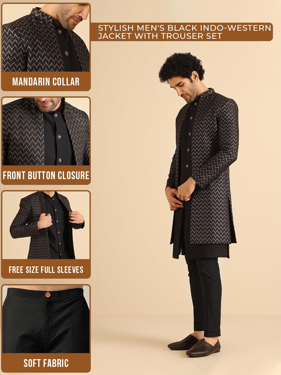 Kisah Jacket Sherwani Set For Men  Woven Design Jacquard Sherwani With Trouser | Ethnic & Formal Indian Outfit For Weddings, Celebrations & Parties, Black, 44