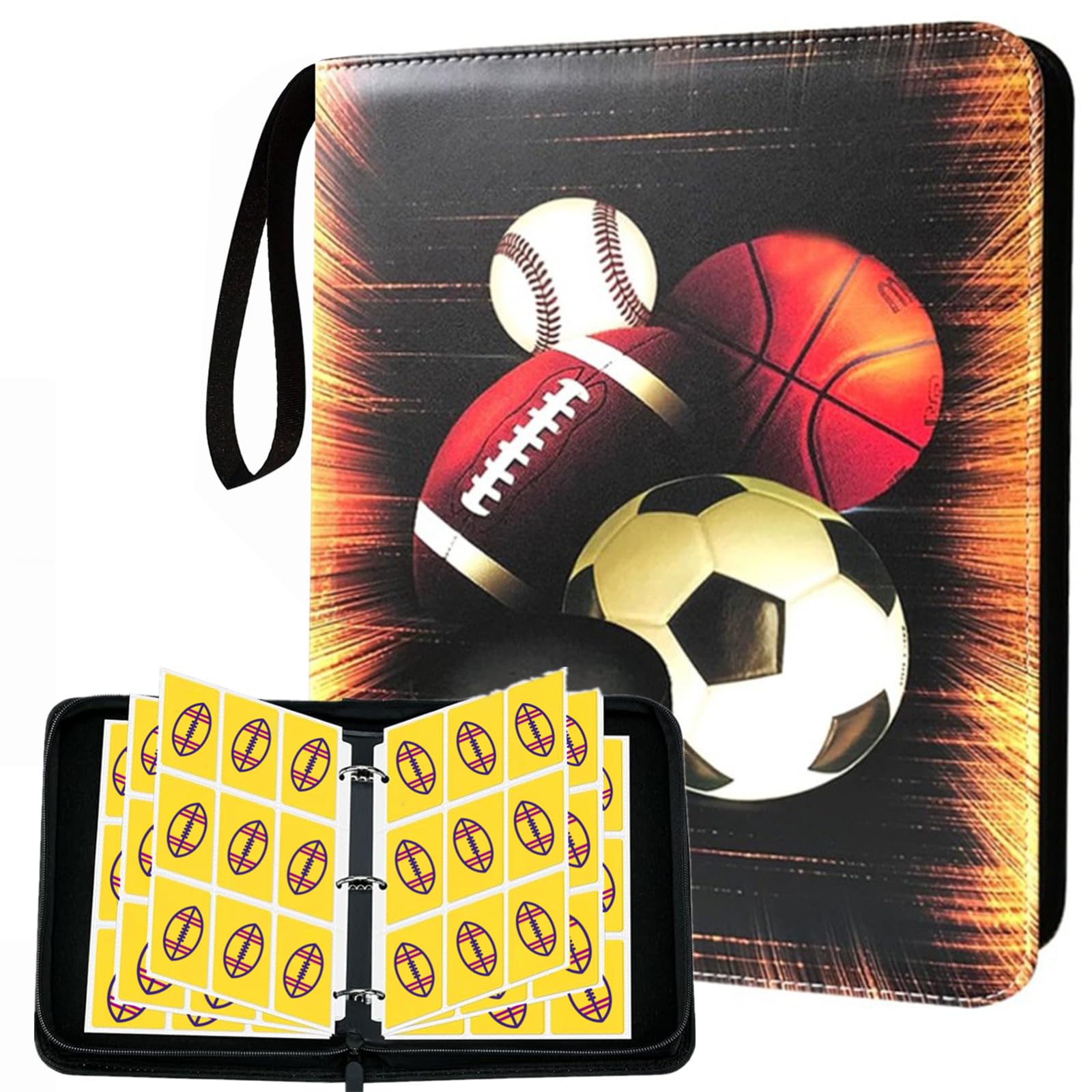 Carpeta de tarjetas coleccionables con 1080 bolsillos con cremallera, 60 páginas extraíbles de 9 bolsillos para tarjetas deportivas (fútbol, béisbol, baloncesto, fútbol), TCG y tarjetas de juego