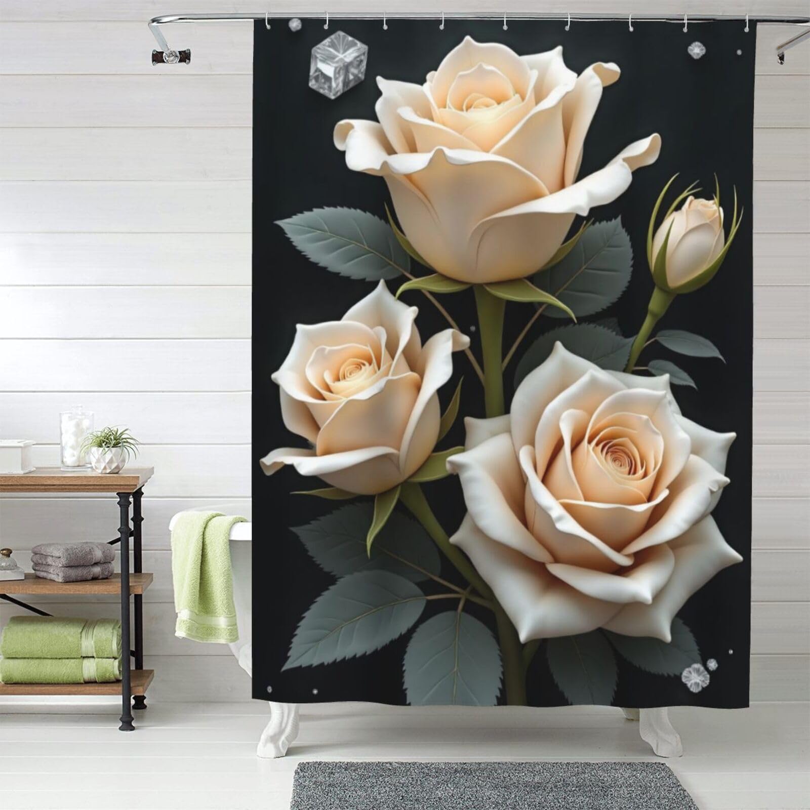 Rideau de douche imprimé rose blanc 152x183cm lavable