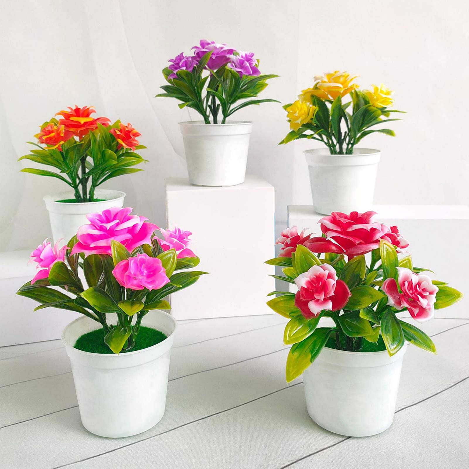 Epicpetal Fiori Finti In Vaso – Composizione Rosa Con Ortensie E Margherite Artificiali – Vaso In Ceramica E Rattan – Altezza 34 Cm