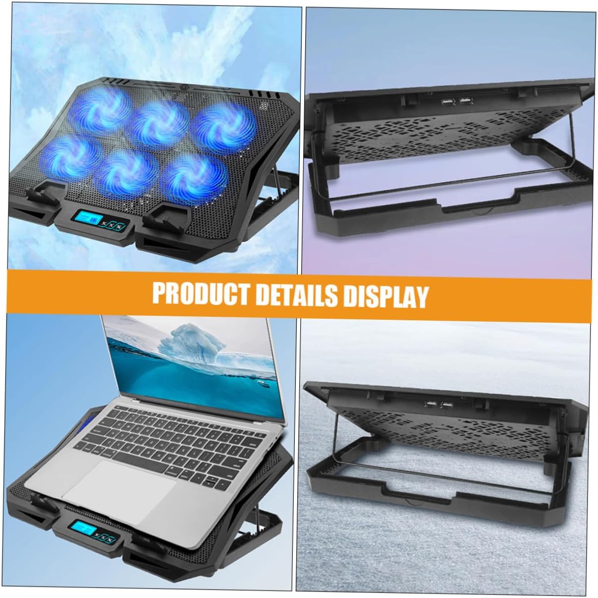 Laptop Cooling Pad and Stand 15.6 Inch with Quiet Adjustable Fan USB Powered Laptop Cooler for Gaming and Office Use Blue LED Light Cooling Fan