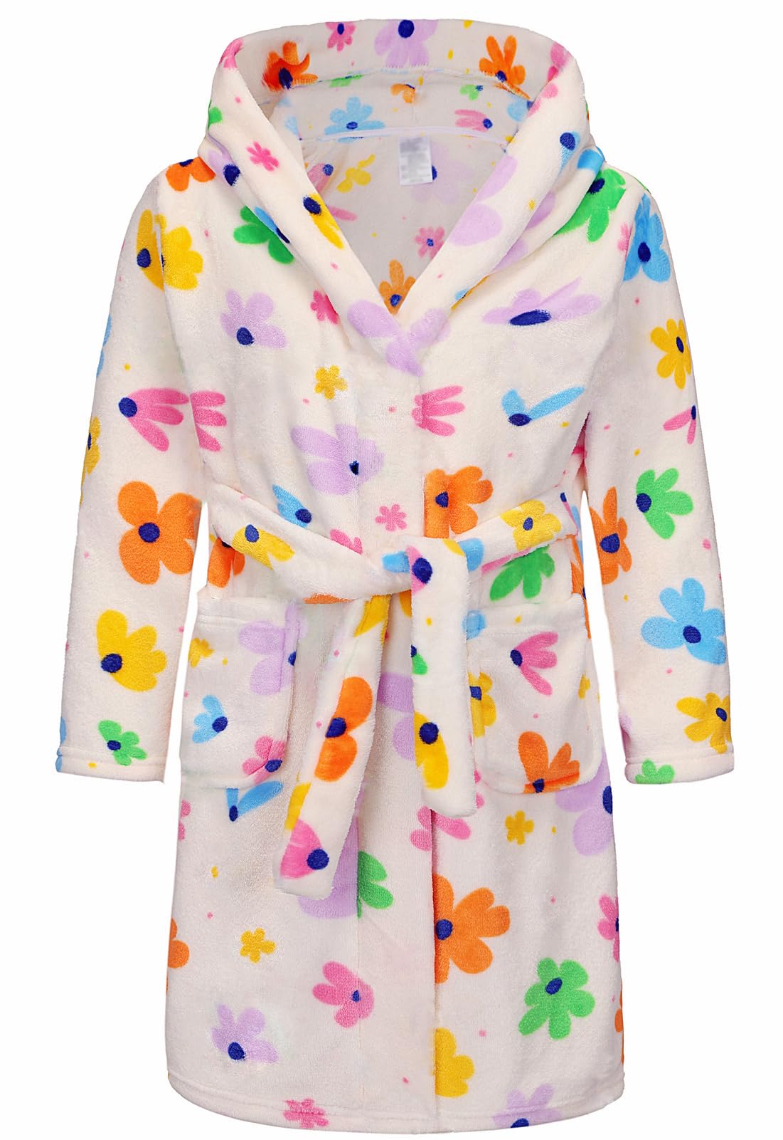 Girls Fleece Hooded Robes, Warm Printed Bath Robe for Kids Soft Fuzzy Bathrobe for Gifts