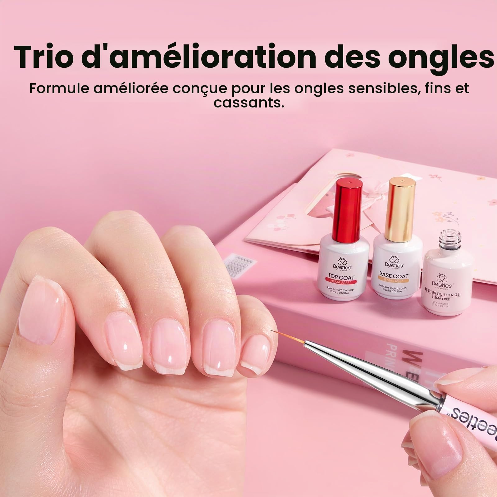 Beetles Builder Gel à ongles avec vernis à ongles sans essuyage et couche de base pour ongles Finition brillante et formule améliorée de sécurité durable pour les femmes