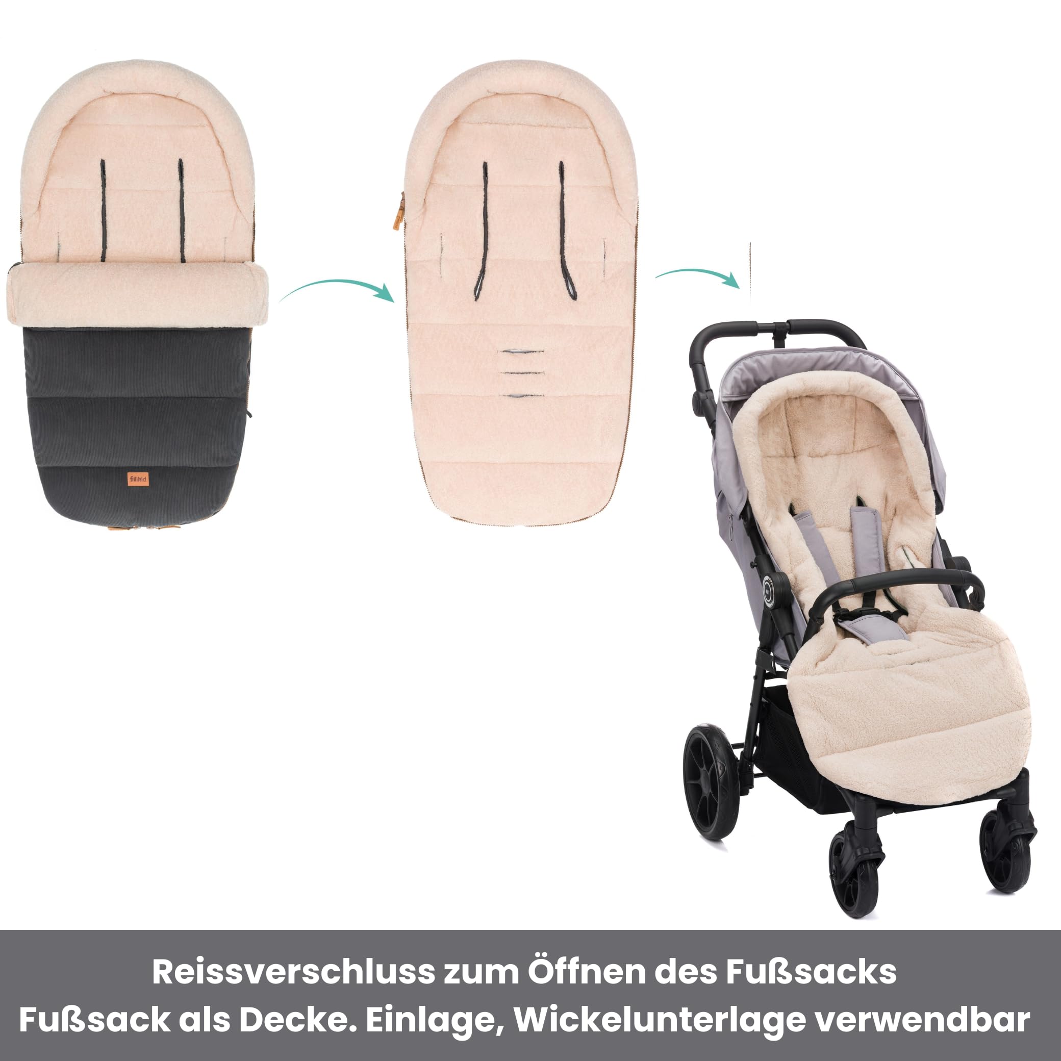 Fillikid Winterfußsack Atlas Cord Exklusiv | Warmes Fleece-Innenfutter, wind- & wasserabweisend, pflegeleicht, komfortabel, für Buggy & Kinderwagen