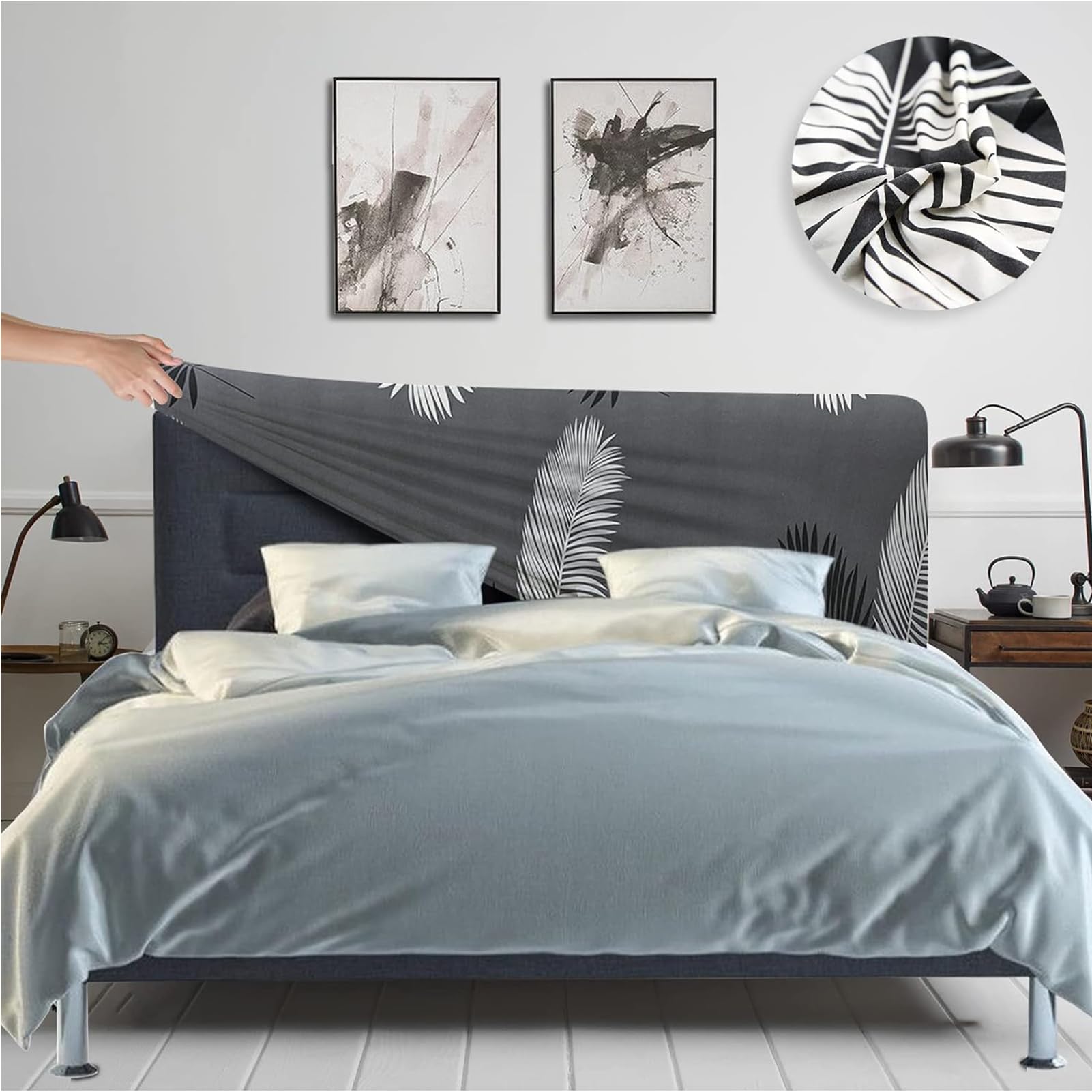 Copertura della Testata del Letto Stretch Slipcover, Lavabile Ispessire Elastico all-Inclusive Protezione della Decorazione del Letto,Grigio,1.8m