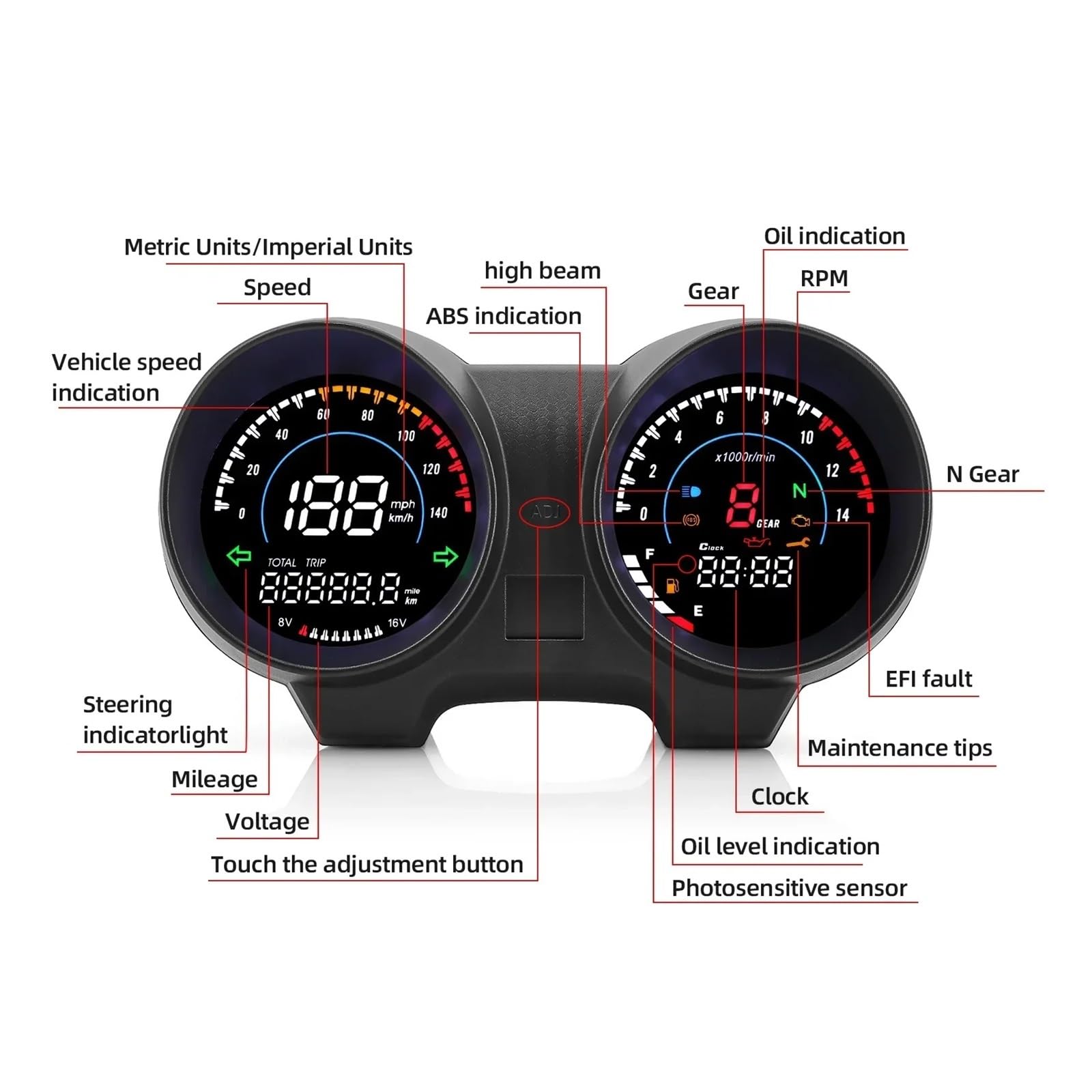 Moto Compteur kilométrique Compteur De Vitesse De Moto Tableau De Bord Numérique Compteur De Vitesse De Moto LED pour Titan 150 pour CG150 Fan150 2010 2012