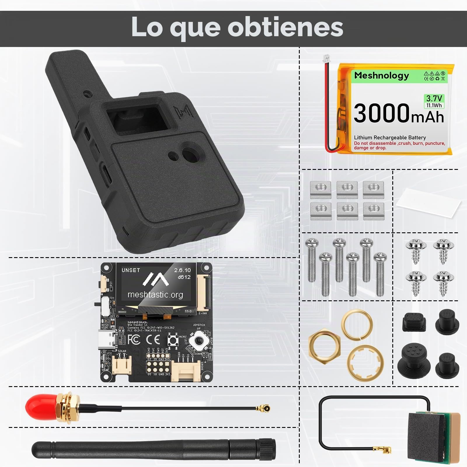 Wio Tracker L1 - Placa con batería de 3000 mAh y juego de funda - Wio SX1262 nRF52840 Kit de módulo para Ar duino Mesh Tastic Lo Ra, Blue Tooth 5.0, GPS GNSS, OLED de 1.3 pulgadas, batería tipo C