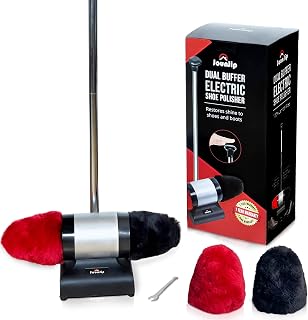 JOUNJIP Electric Shoe Shine Polisher Deluxe Kit - 4 Natural Lamb Wool Buffers, 33" No-Bend Stand for Effortless Shine