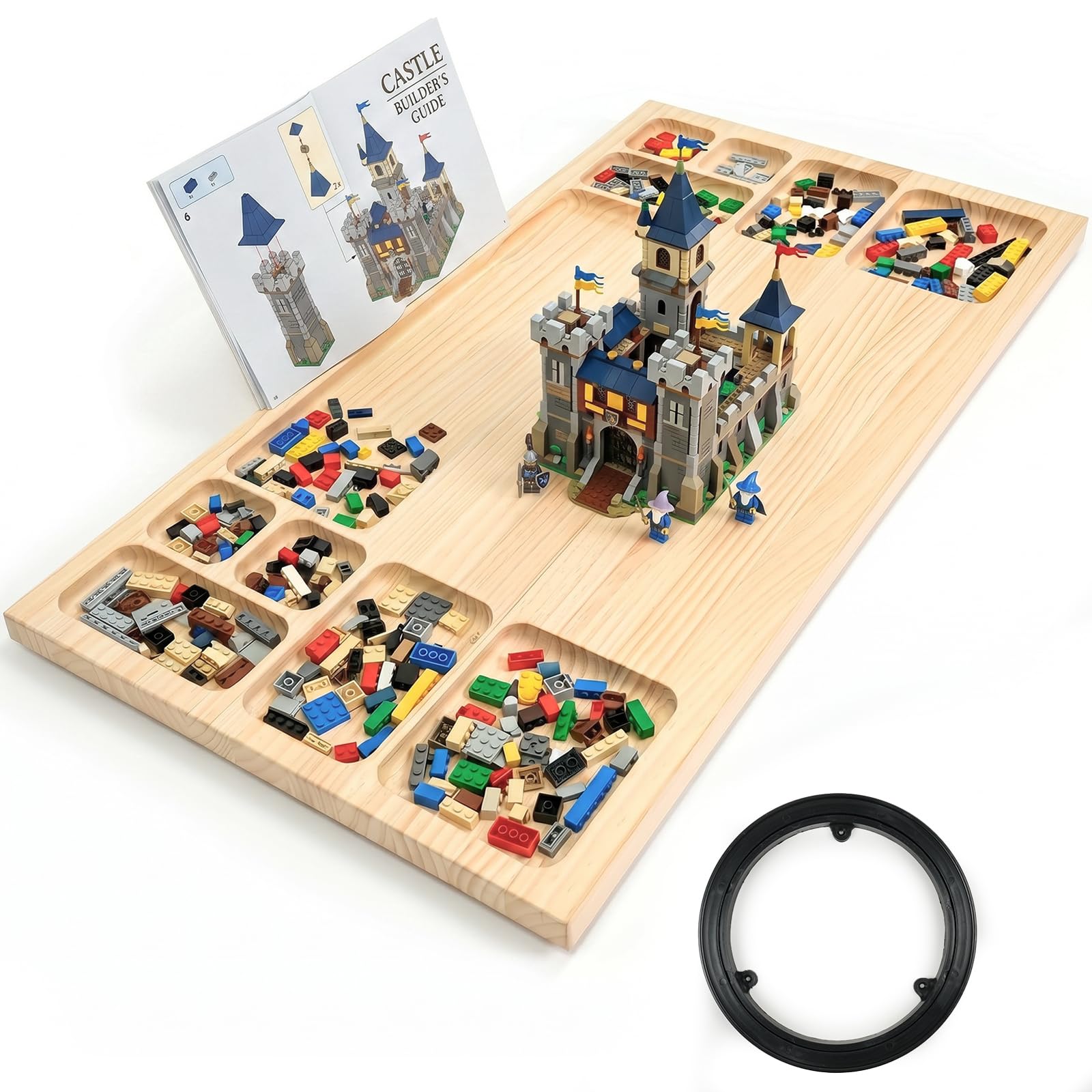 Grande vassoio da costruzione per LEGO, tavolo da costruzione in legno extra large, piastra da costruzione all-in-one con giradischi Lazy Susan