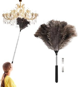Feather Duster Extendable 35-110cm Ostrich Feather Dusters For Cleaning | Long Duster For High Ceilings,Lamps, Cabinets, Furniture, Long Handled Duster, Telescopic Duster For Cars, Window