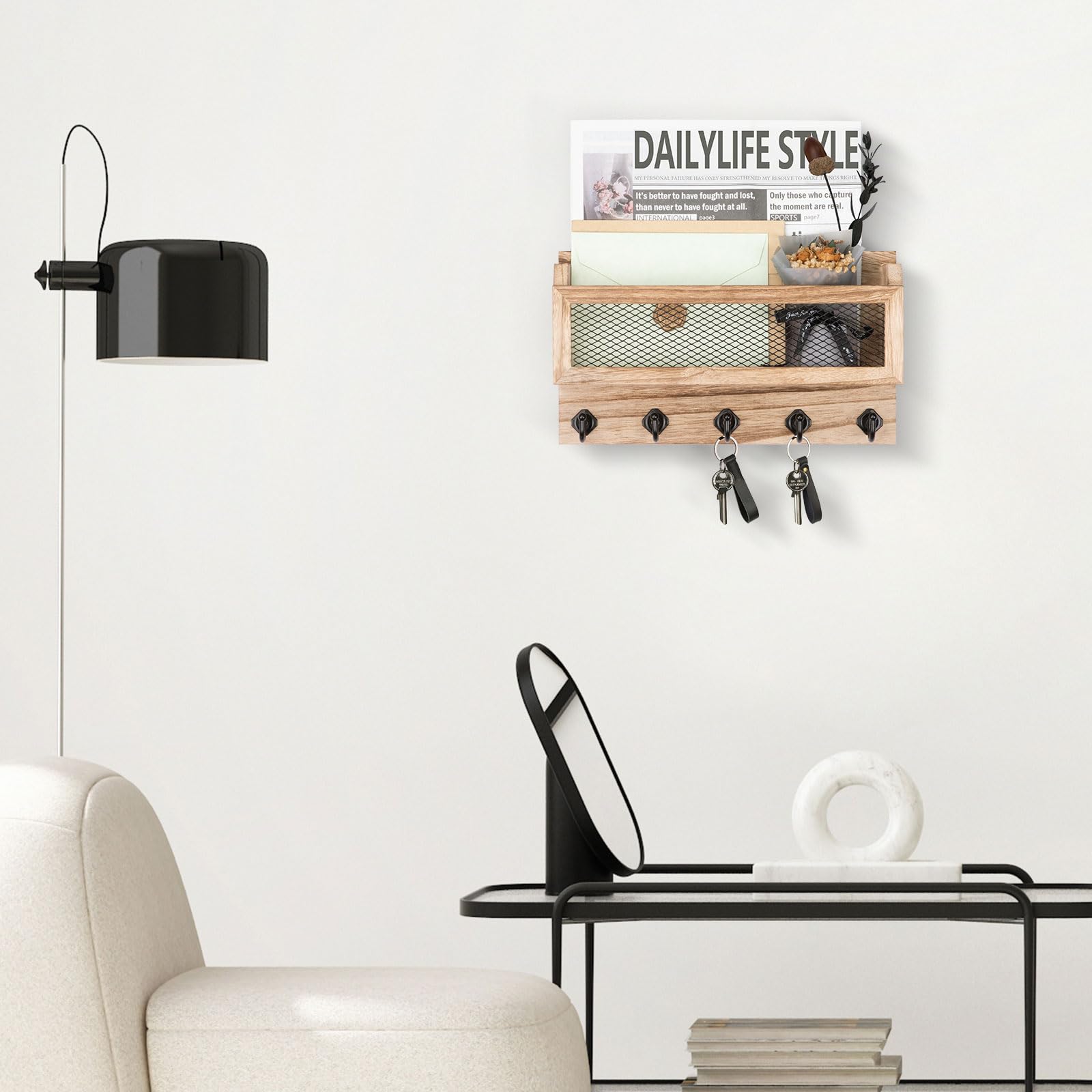 Nekon Porta posta e portachiavi decorativo da parete, 27,9 cm, in legno