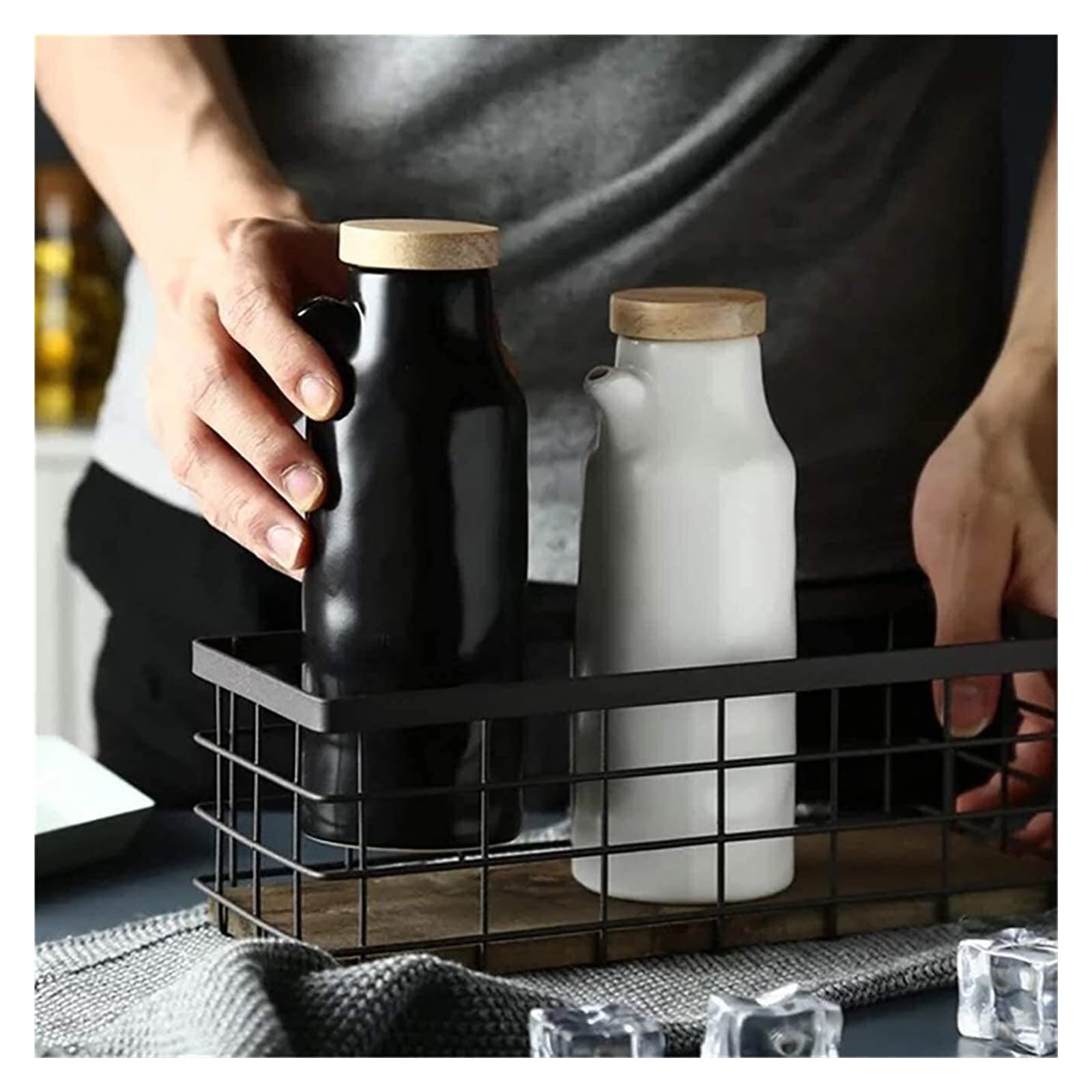 Set Olio e aceto Bottiglia Dispenser for Olio d'oliva, ampolla for Olio e aceto, Bottiglie for Dispenser for Olio e aceto in Ceramica for la casa Oliera(Noir)