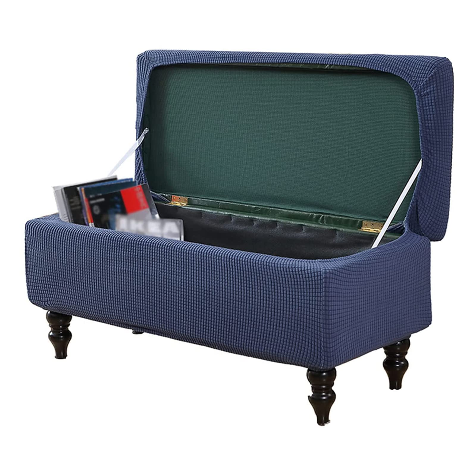JHLD Stretch Ottoman Cover Rectangle, Ottoman Slipcovers Soft Removable Washable Footstool Protector Covers Elastic Storage Ottoman Slipcover for Cats Dogs -Navy Blue-Large