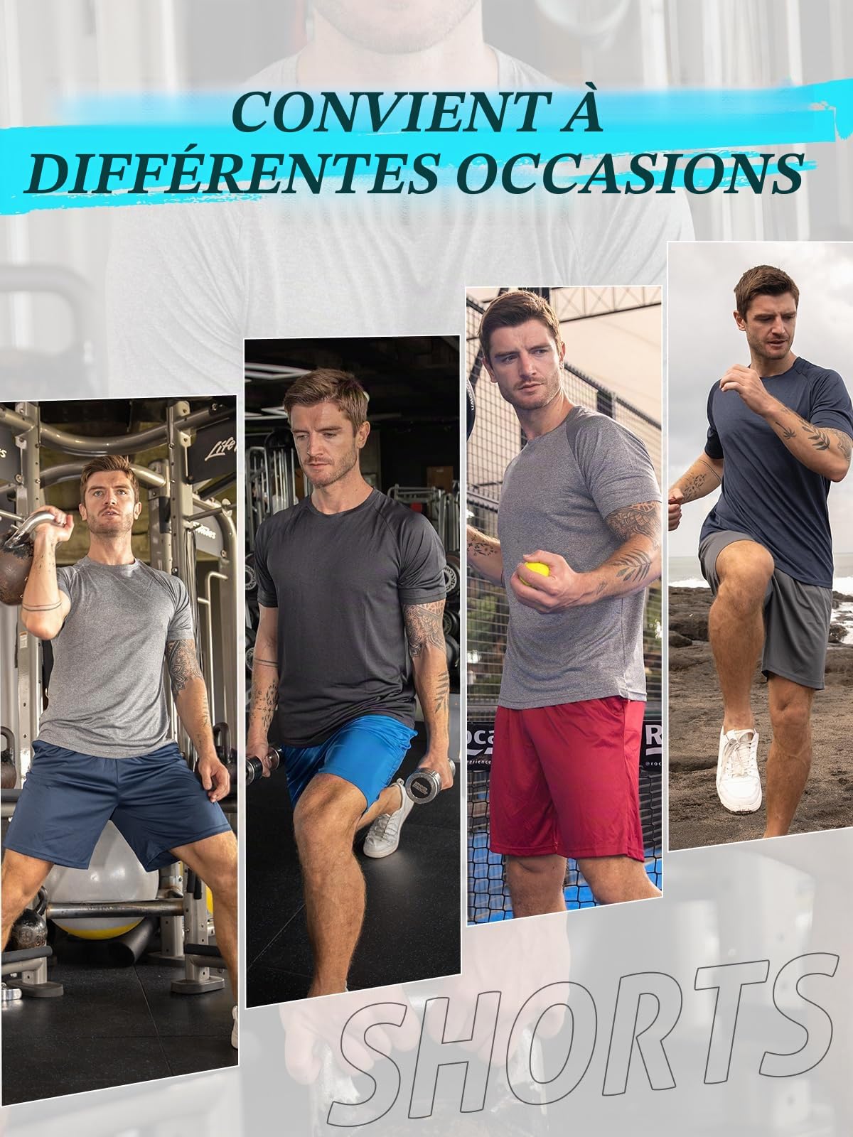ZENGVEE Pack de 5 Shorts pour Hommes avec Poche, Respirant, à Séchage Rapide, Vêtements de Sport pour Hommes, Gymnastique, Fitness, Tennis