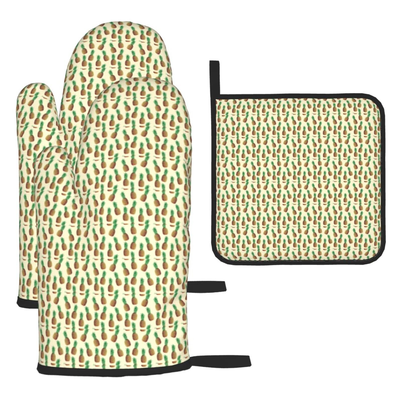 Pineapples Print Oven Kitchen Gloves For Baking Outdoor Grilling Home Use Mitts Microwaving Bbq