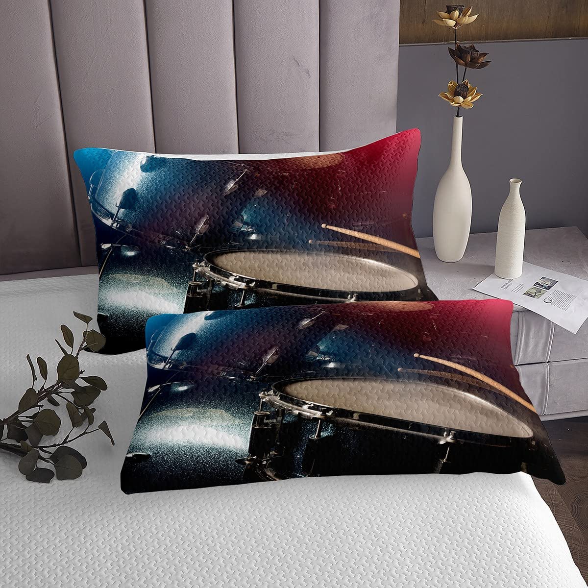 Kit tamburo Trapuntato Copriletto Bambini Rock Music Trapuntato Coperta per Ragazzi Ragazze Strumento Musicale Coverlet Set Traspirante Hip Hop Hippie Trapuntato Nero Drum Room Decor Musica Doppio
