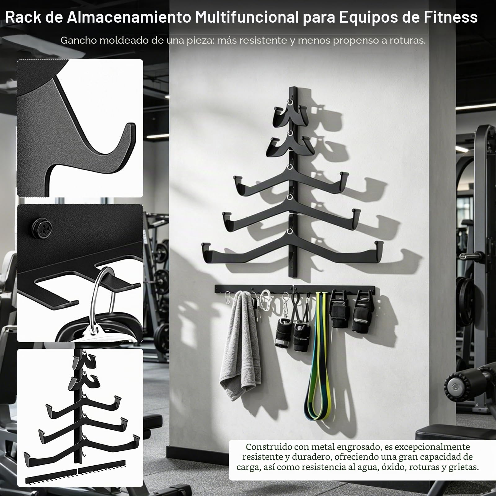 Soporte de pared para barra de dominadas y polea, con soporte para accesorios, para gimnasio en casa, para accesorios de polea, bandas de resistencia, cuerdas para saltar, equipamiento de fitness