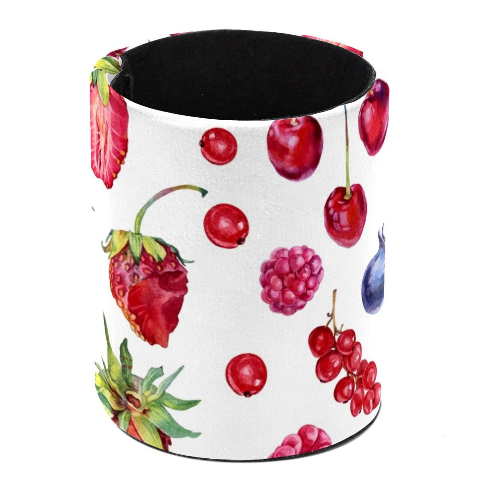 Rood fruit appelpatroon cilinder penhouder, PU-lederen potloodhouder voor bureau, potlood beker, pot, bureauorganizer en accessoires borstelhouder voor kantoor, school, thuis, kunstbenodigdheden