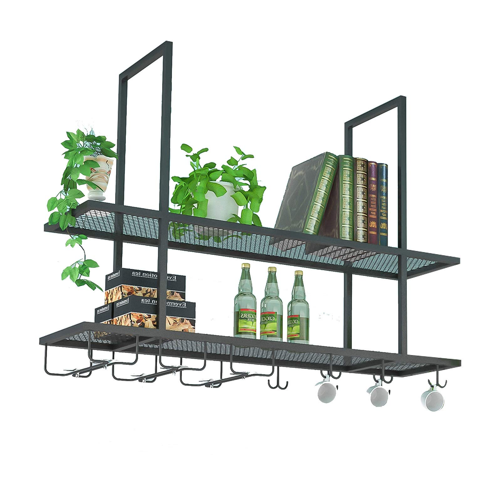 HDDNMLOH Ceiling Wine Rack Hanging Wine Glass Rack Iron Suspended Storage Shelf for Bars Kitchens Restaurants Black (100 * 30 * 80cm)