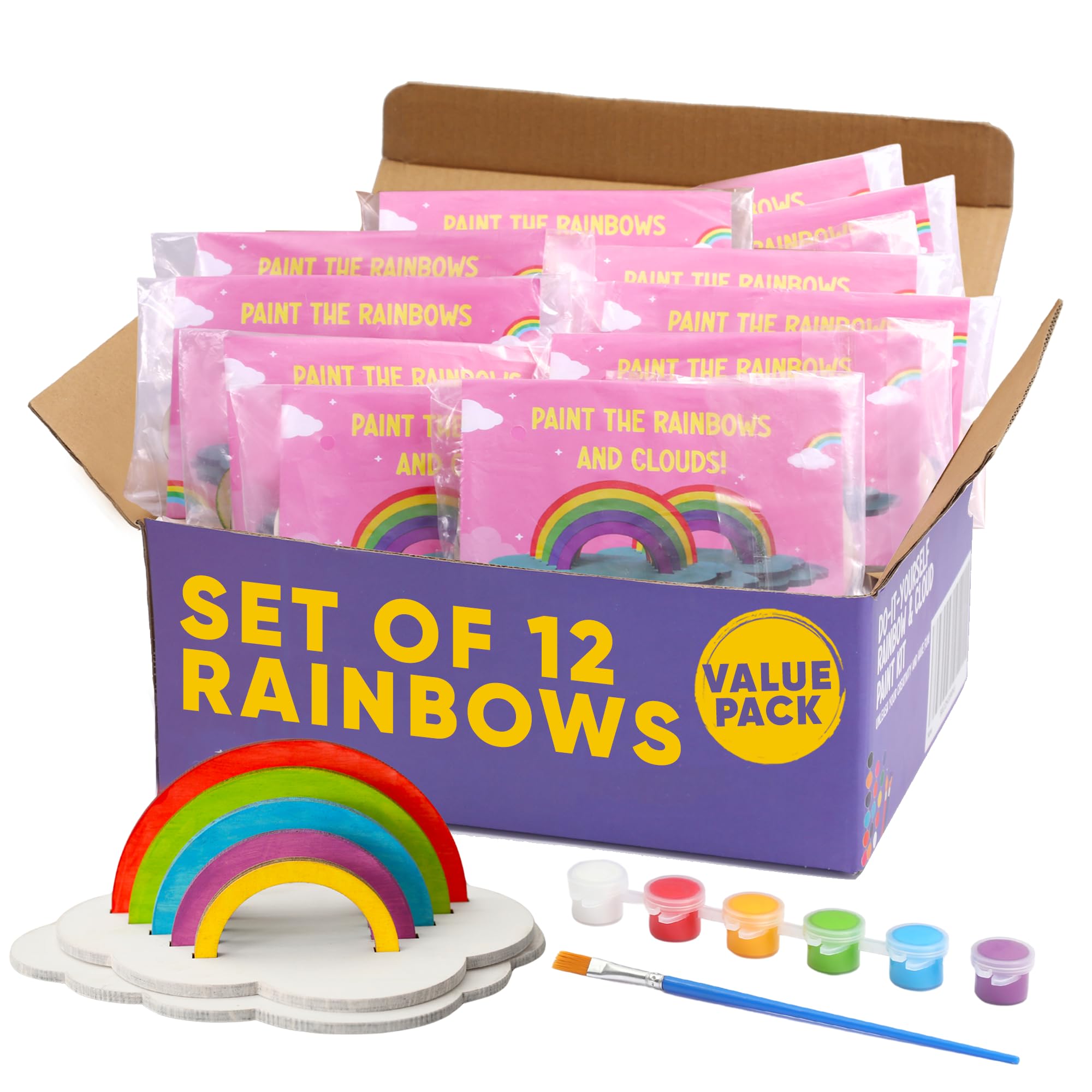 CRAFTY HAPPITOYSRainbow Painting Set for Kids 12 Pcs - Bulk Stockings & Birthday Goodie Bag Stuffer - Kids Party Favors Toy Return Gifts - Pinata Stuffers - Classroom Treasure Box Carnival Prizes