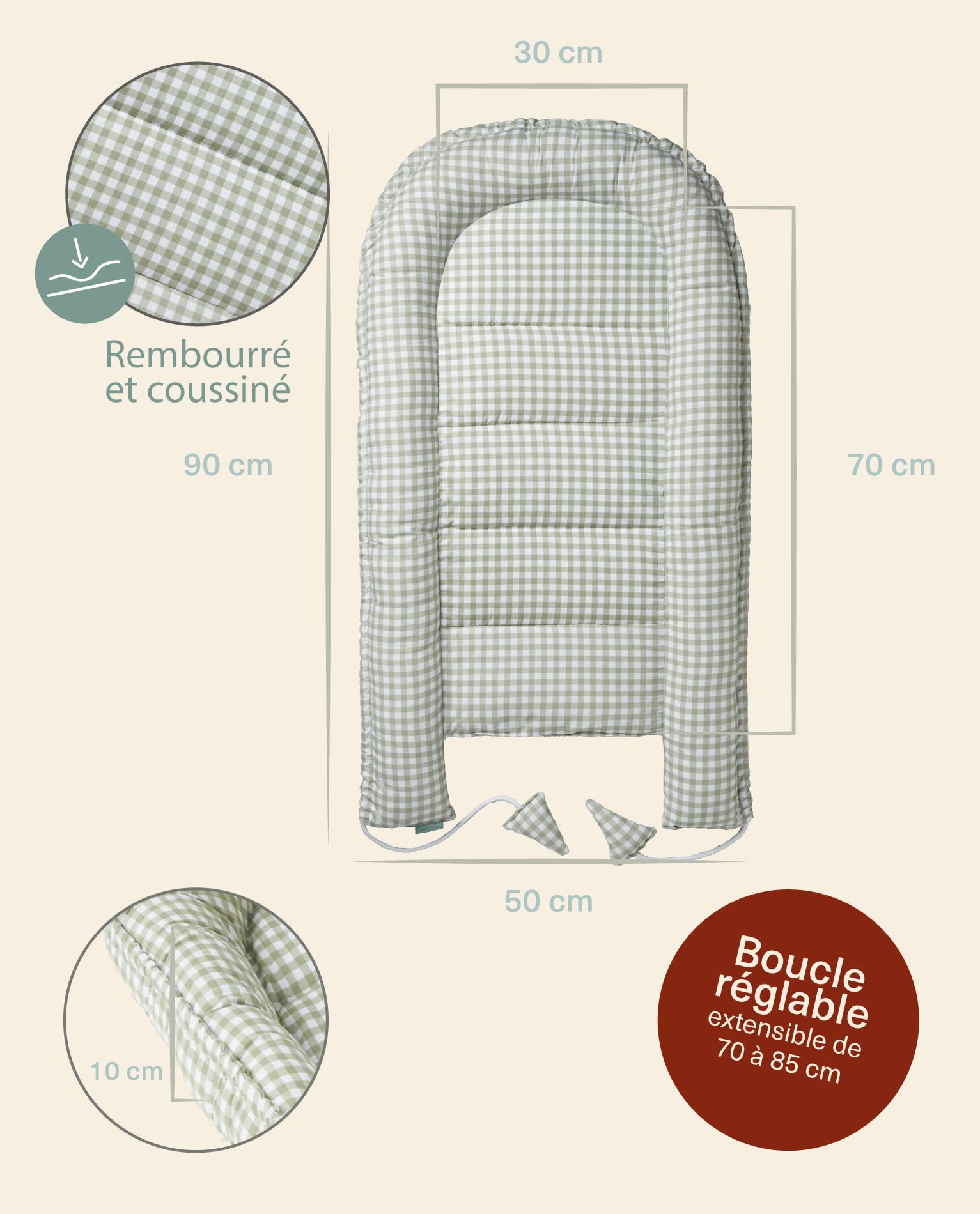 molis&co. Nid bébé 90 x 50 cm. Réducteur de Berceau ou nid de co-Sleeping pour bébés. Coton. Lit portatif ou de Voyage pour Nouveau-né Oeko-TEX 100. Mint Tea.
