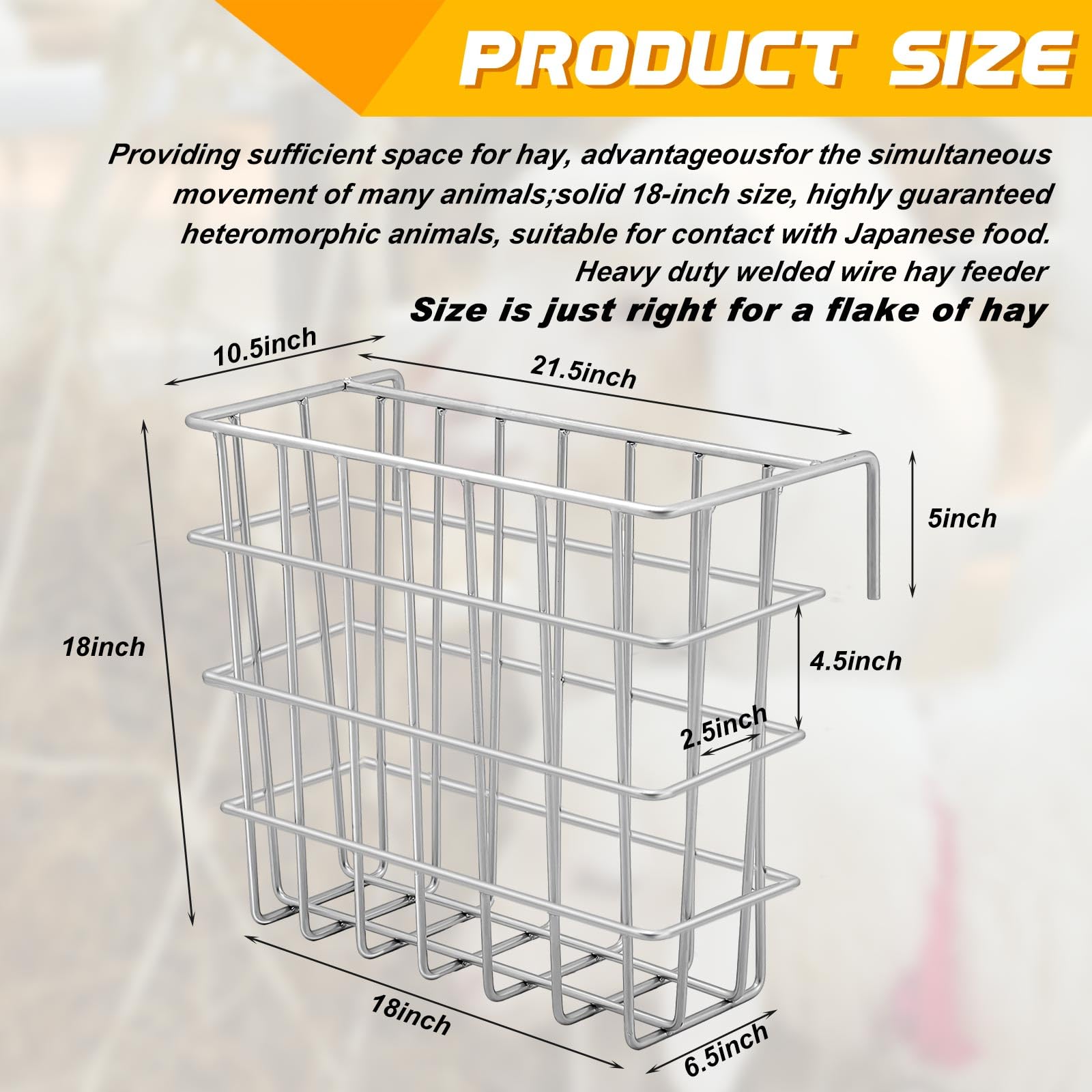 Gisafai Comedero de heno galvanizado de 21.5 x 10.5 x 18 Pulgadas, tamaño Adecuado para una escama de Alambre Soldado Resistente, comedero Grande de Pared de heno con Gancho para Caballos de Oveja,