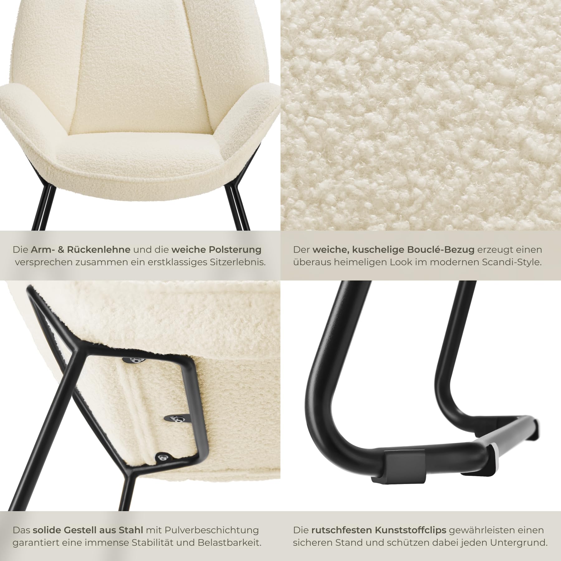 tectake® runder Sessel, Relaxsessel, Teddysessel, Kuschelsessel mit Bouclé Bezug, Plüsch Lesesessel bequem, Loungesessel als Stillsessel, Kinderzimmer, Wohnzimmer Sessel - Creme-weiß
