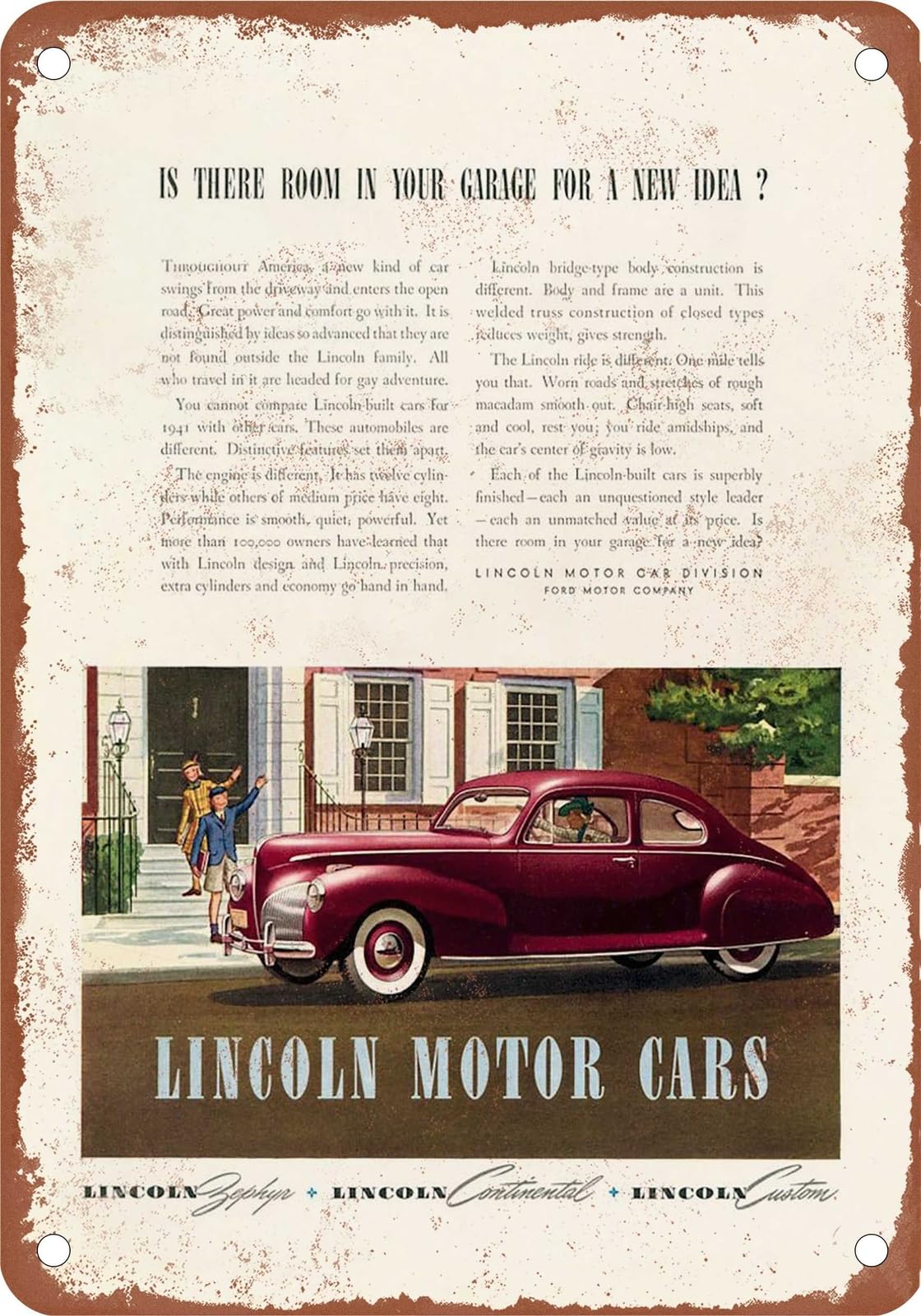 METAL SIGN - 1941 Lincoln Vintage Ad 01 - Old Retro Rusty Look home decor