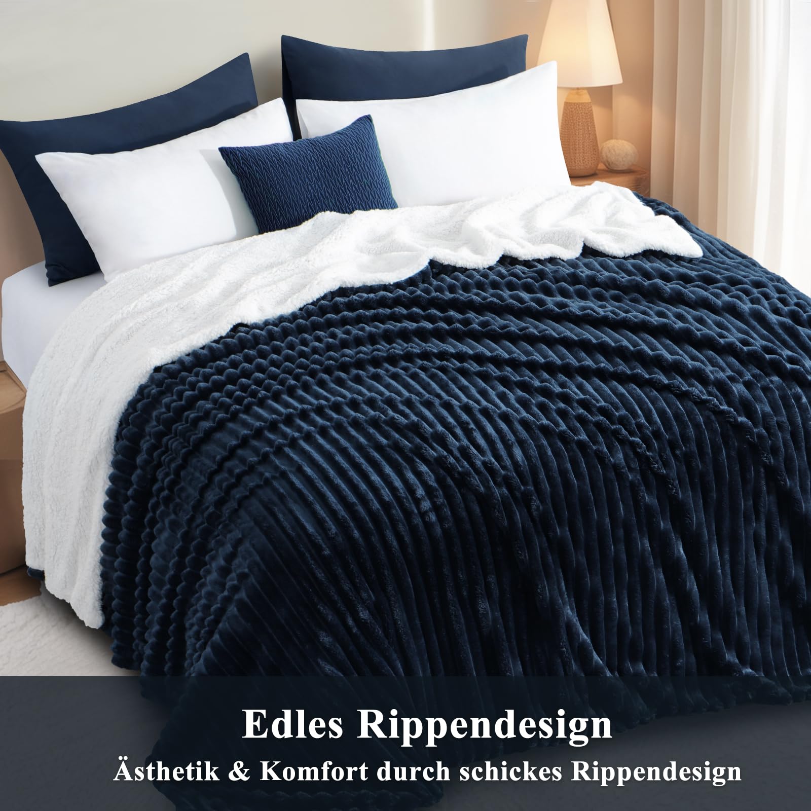 RUIKASI Plaid Coperta Pile Matrimoniale - 220x240 cm Coperta Termica Invernale Sherpa Morbida per Grande Letto Matrimoniale, Blu