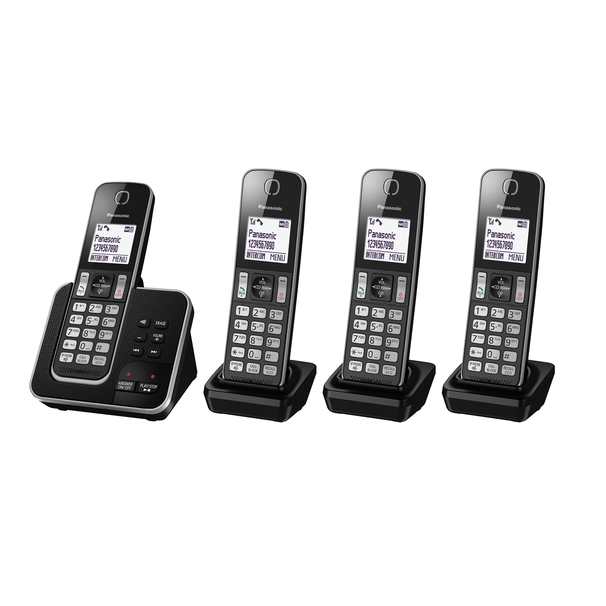 KX-TGD624Cordless Home Phone with dedicated call block key for easy call block registration and Digital Answering Machine – Black and Silver (Pack of 4)