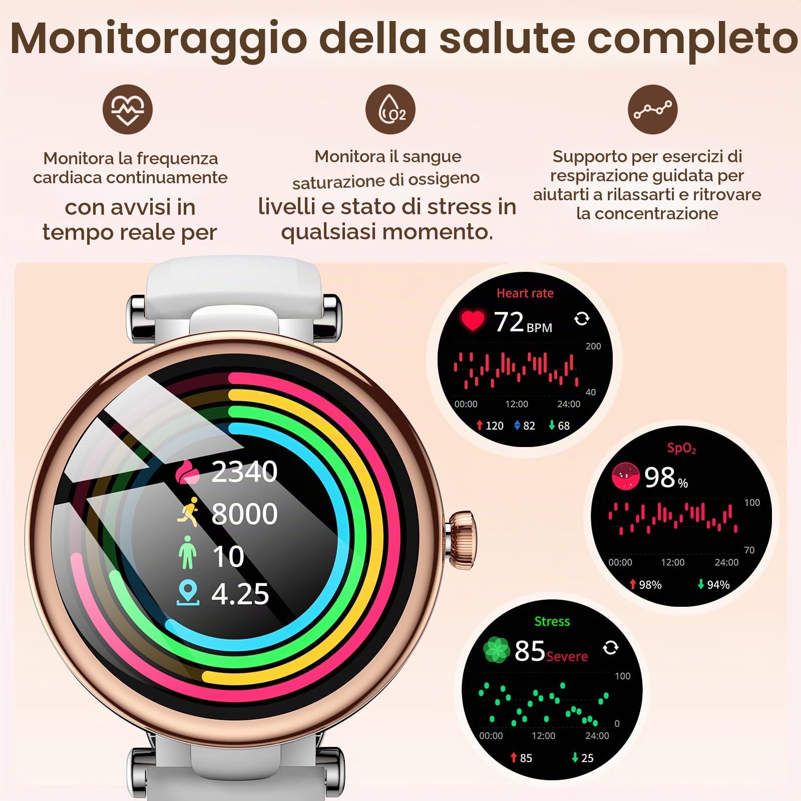 TOZO S8 Smartwatch Uomo Donna 1.32" AMOLED Schermo Risoluzione 466x466PPI | Orologio con Bluetooth Chiamata e Messaggio Multipla Funzione di Salute e Vida 100+ Modalità Sportive Oro Rosa