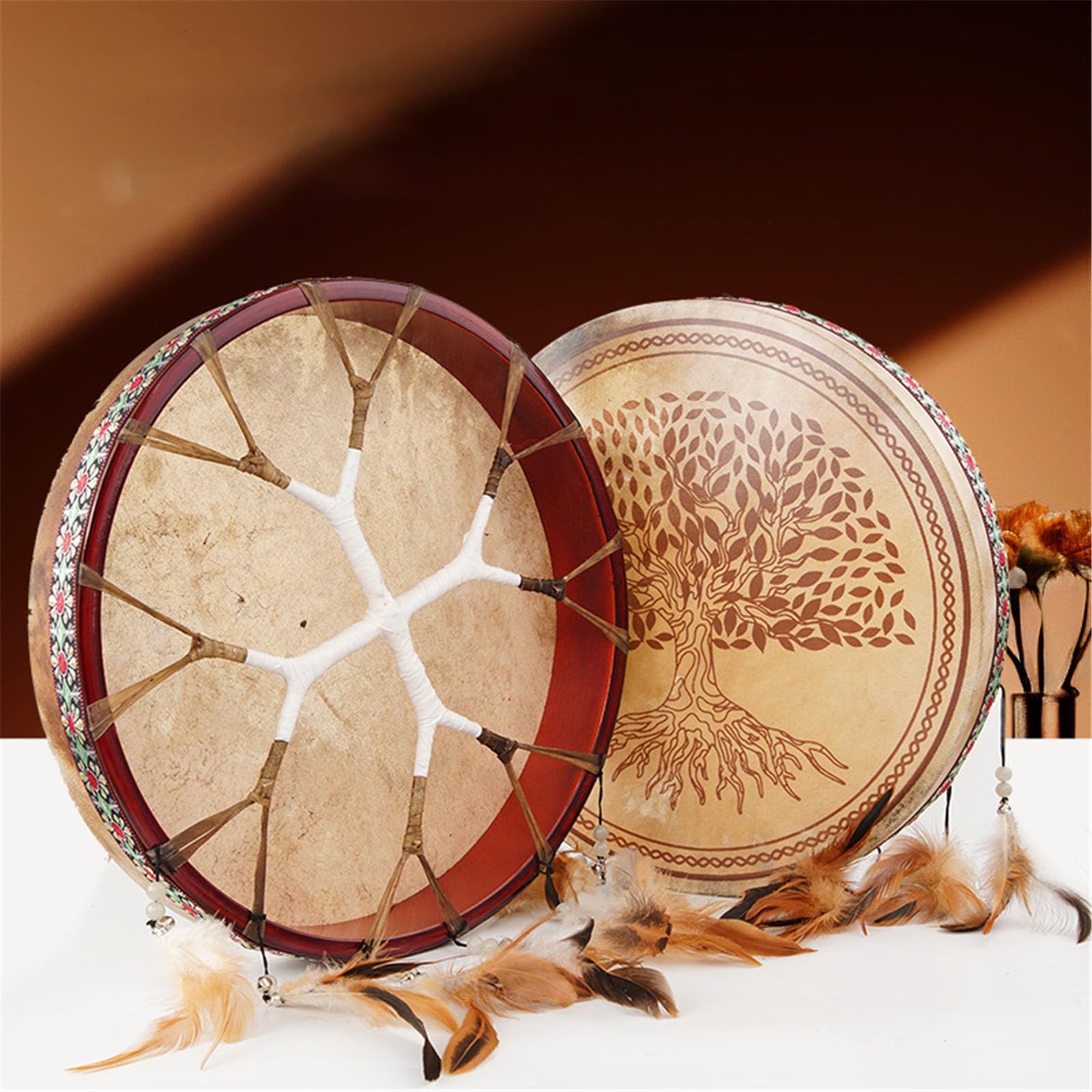 Tambour Chamanique 16/18/20 Pouces Tambour Rituel Pour Les Cérémonies Et La Musique Spirituelle Fait à La Main Tambour Sur Cadre, Tambour à Main Pour Adultes(Totem model 45cm)