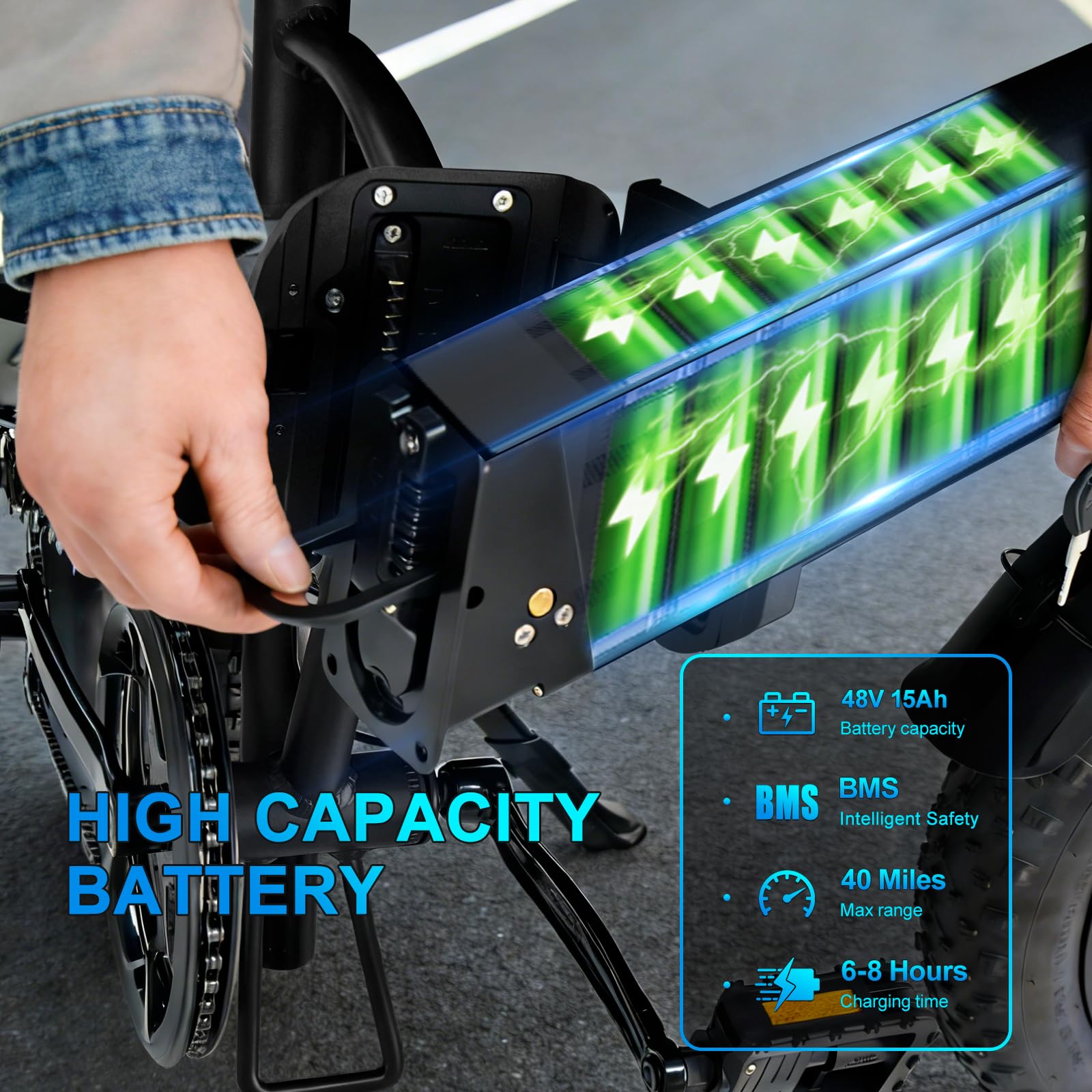 E Bike Klapprad 20" x 4.0" Fatbike 48V 15Ah Akku 250W Motor 25km/h Hydraulische Bremsen LCD Farbdisplay 7-Gang Elektrofahrrad