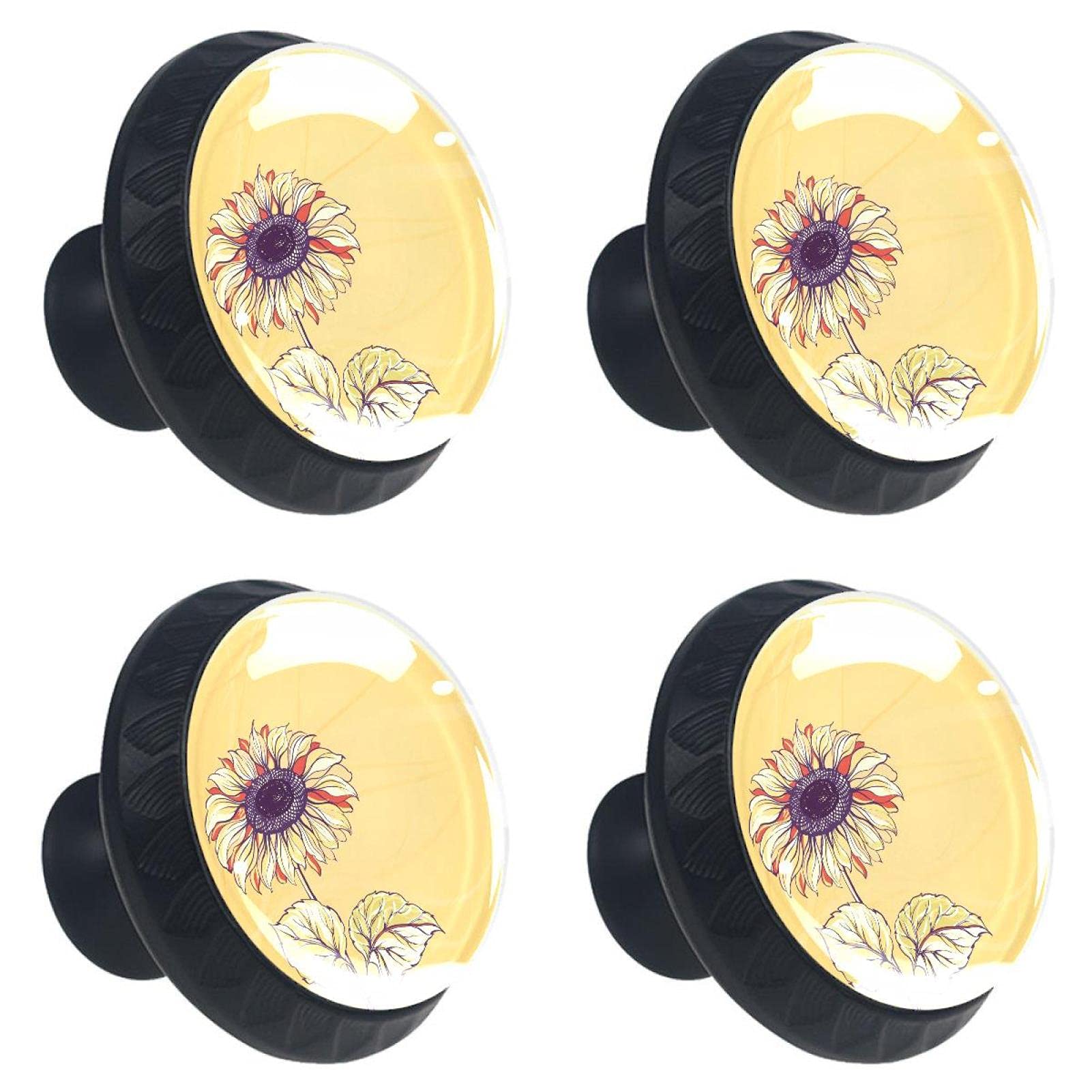 Boutons de tiroir tournesol jaunes boutons de meuble en verre multicolores lot de 4