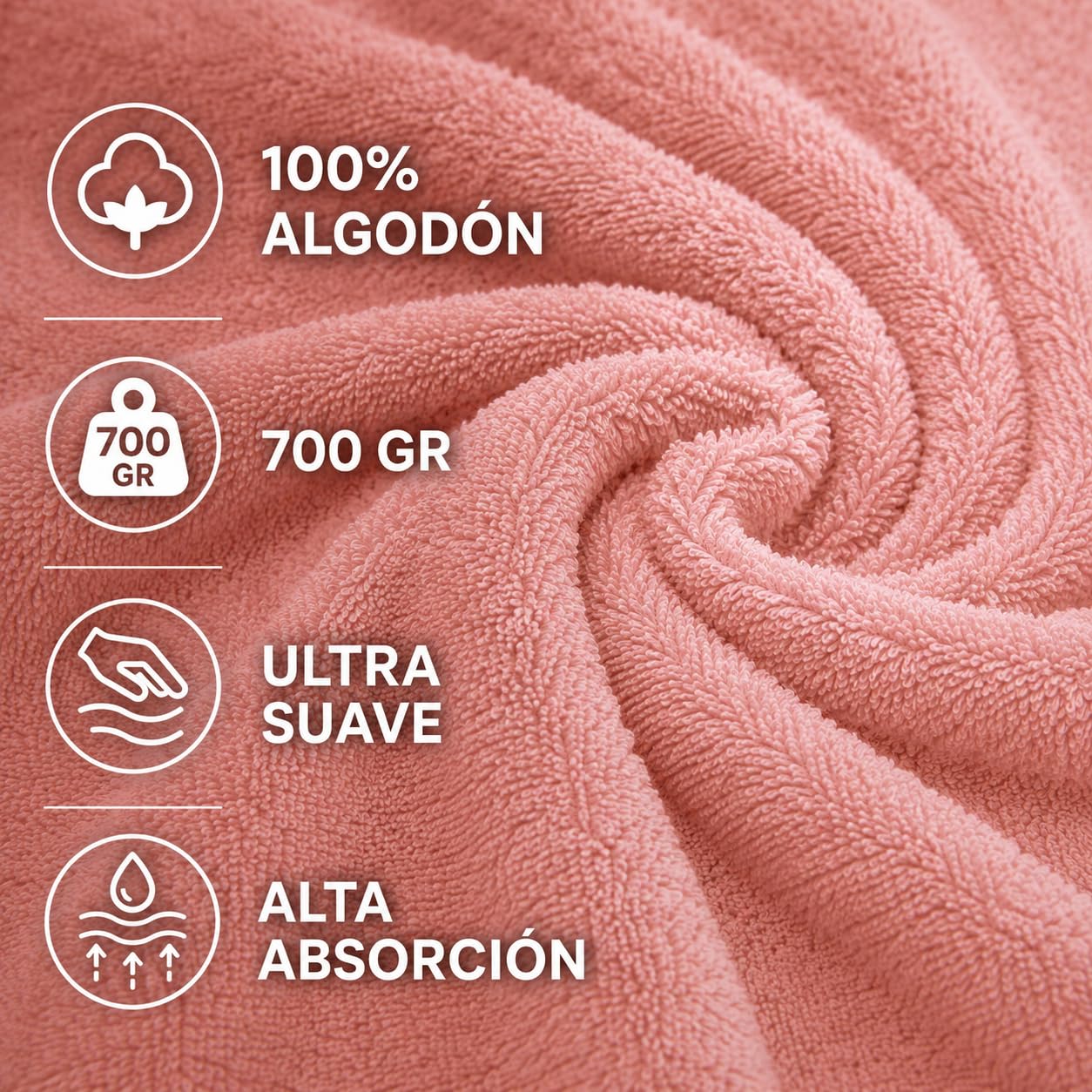 TRAMAS+ Pack 4 Toallas 100% Algodón 700 gr, Lavabo y Ducha