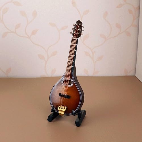 Miniatura 4 de Modelo de mandolina de madera en miniatura, mini mandolina de madera, accesorios para casa de muñecas, instrumentos musicales, pequeños adornos