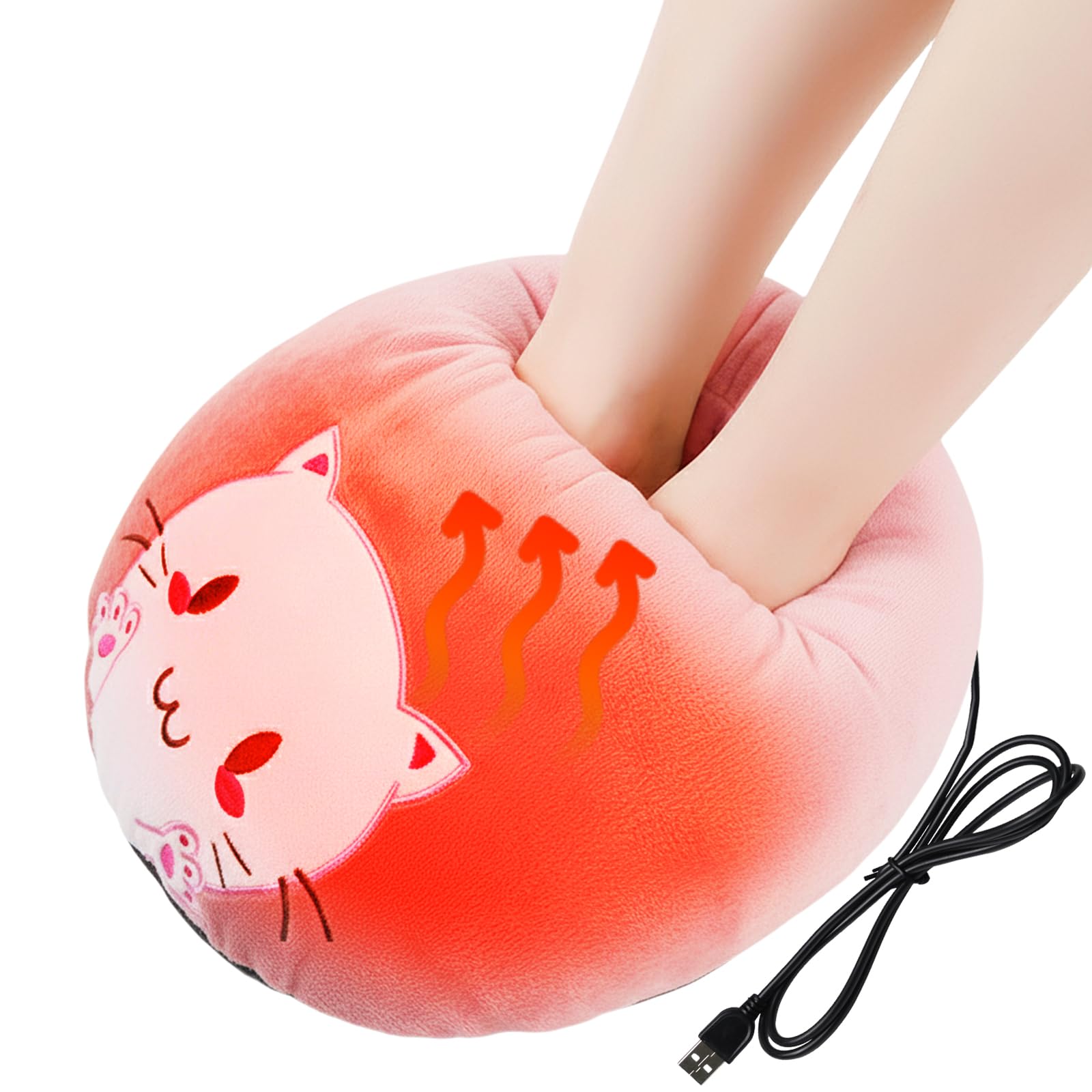 ZONSUSE Calentador de Pies con Diseño de Gato, Calentador Pies Eléctrico 5V 2A USB, Calentadores de Pies de Peluche con Animales, Desmontable y Lavable a Máquina,Regalo para Novia, Chica (Gatito)