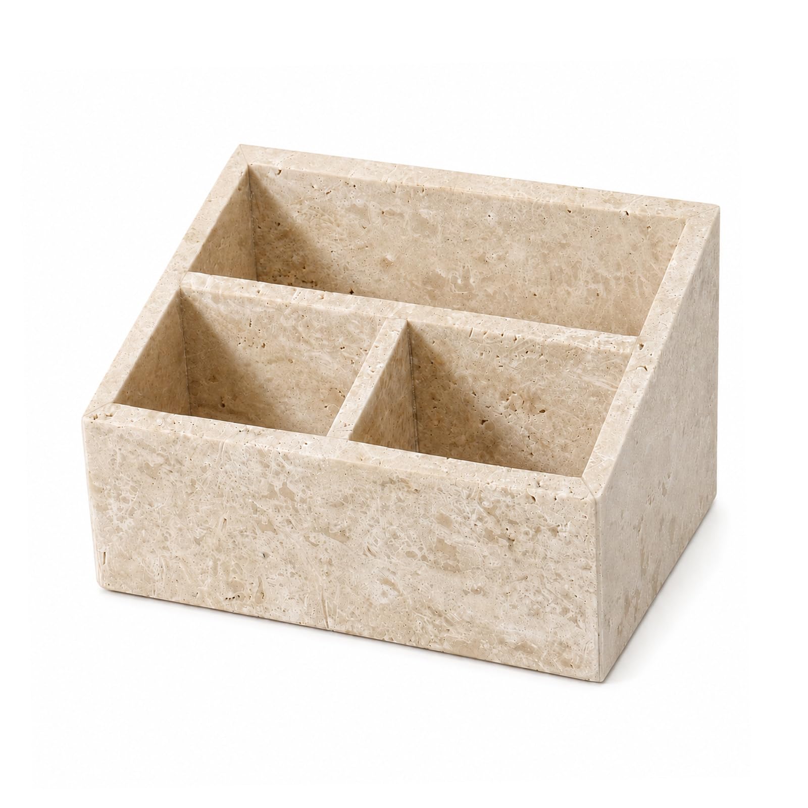 Artisanal Abode Travertine 3-Compartment Desk Organizer, Beige — image 1