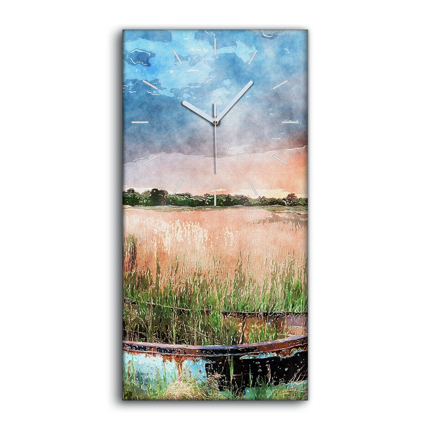 Pinceaux de pêche paysage ciel illustrés sur une grande horloge murale silencieuse