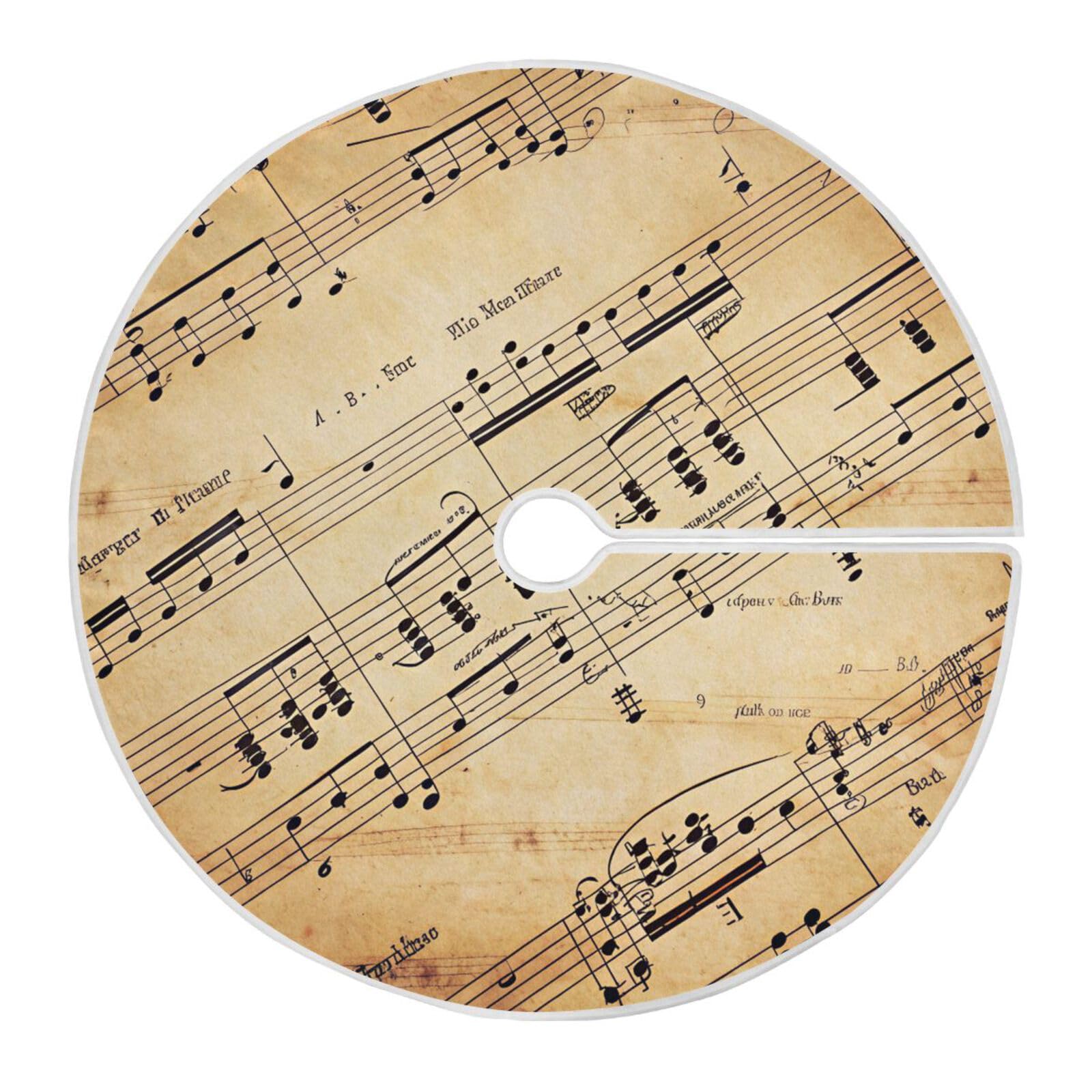 ATTX Musical Note Christmas Tree Skirt Home Christmas Decoration 35.4 Inches Large Round Tree Skirt for Holiday Party