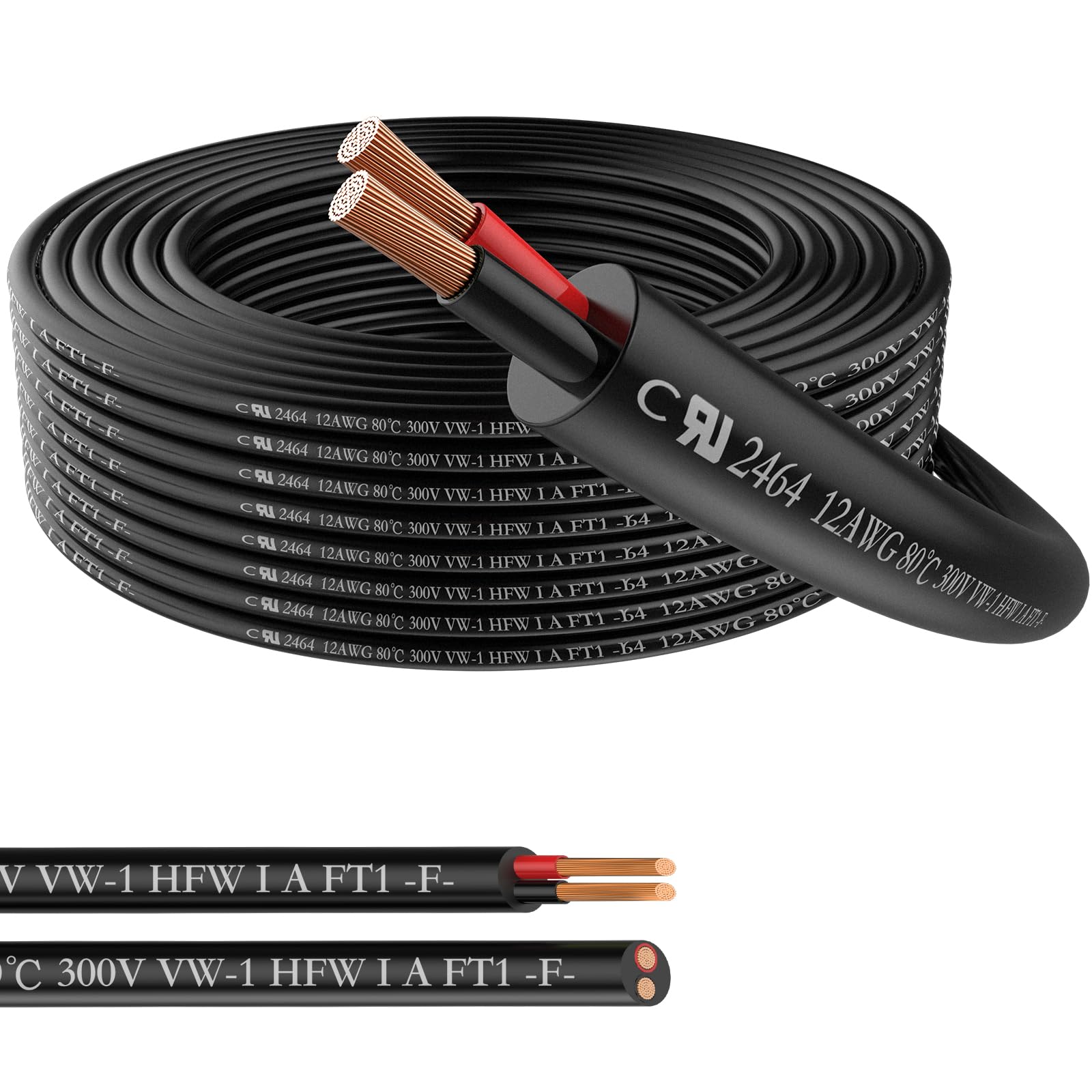 12 Gauge 2 Conductor Electrical Wire, 100FT PVC Case Stranded Low Voltage 2 Wire Cable, 12/2 Tinned Copper Hookup Wire, Flexible Extension Power Cord