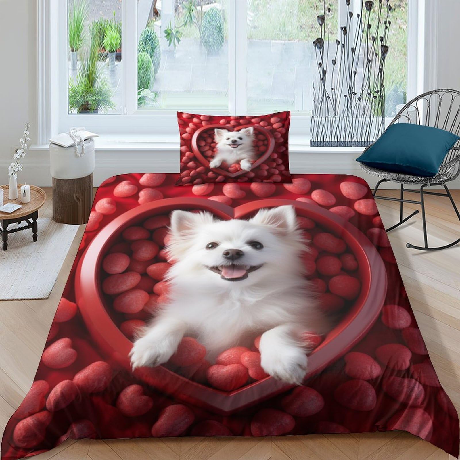 Parure de lit microfibre 135x200 housse de couette 3 pièces imprimé 3D chien amour single