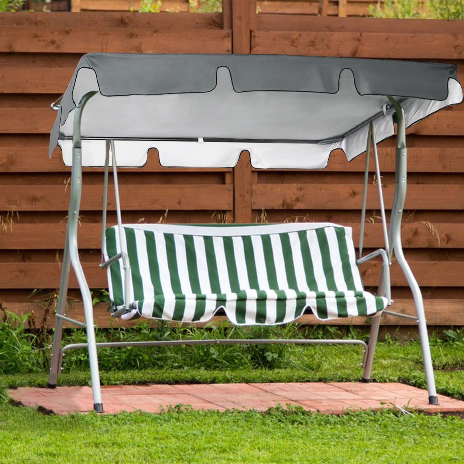 Vaskula Toile de Rechange pour Balancelle 210 x 145 x 18cm Gris épreuve étanche et UV Toit de Balancelle Swing de Jardin Toile 3 Places Protection Contre Le Vent Imperméable