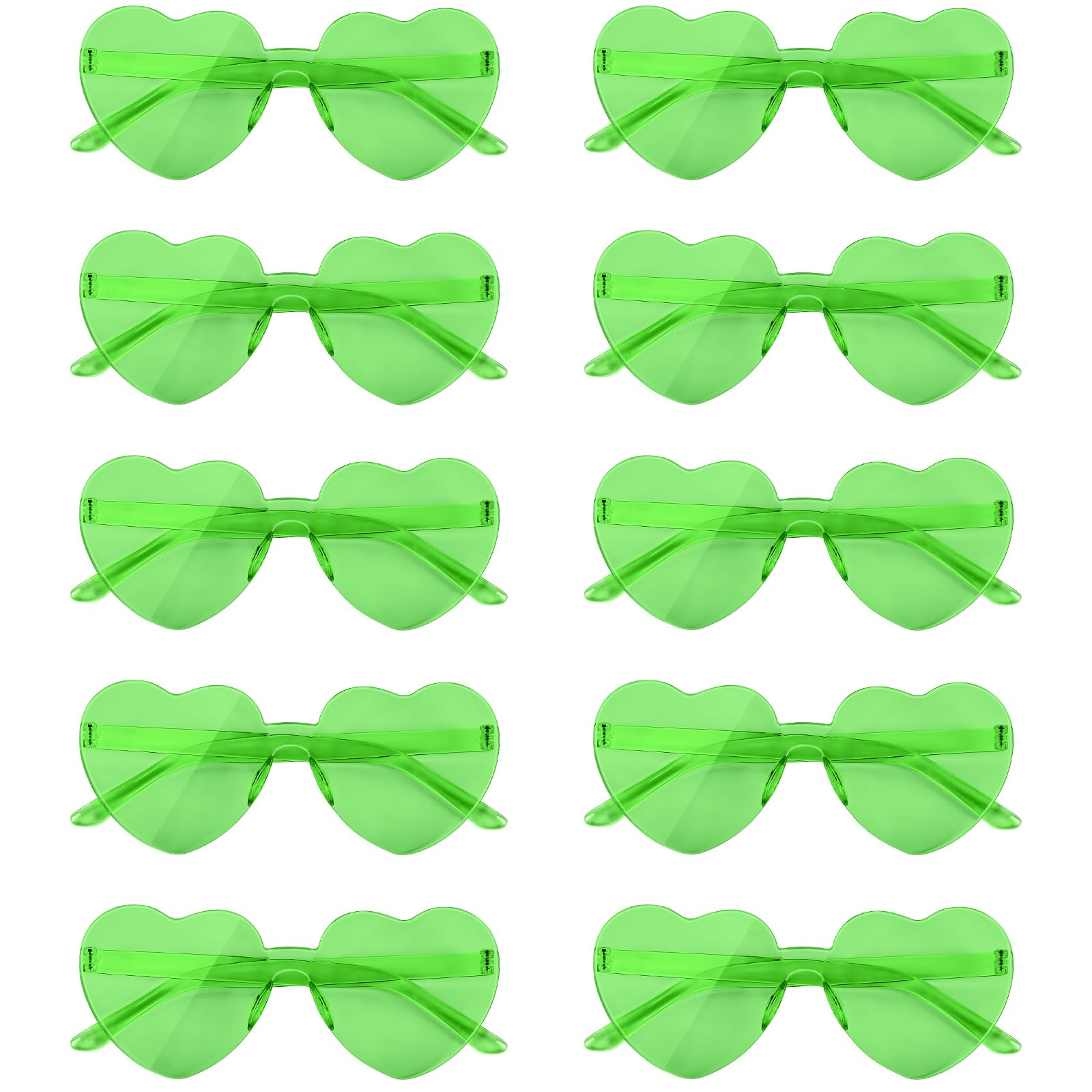 NACHLYNN 10 Pairs Heart Sunglasses Women Rimless Heart Shaped Sunglasses Candy Color Glasses for Costumes Cosplay (Fluorescent Green)
