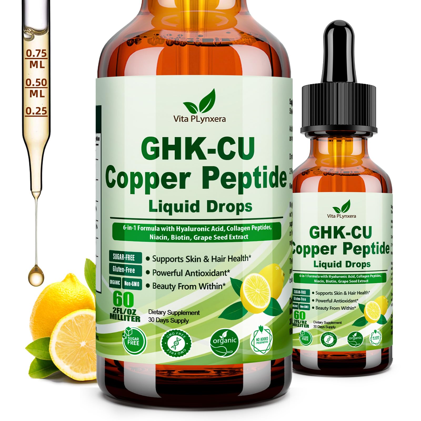 ghk-cu promotes collagen production Vita PLynxera Peptide Supplement Liquid Drops, Premium 6- in-1 GHK CU Copper Peptides w. Marine Hyaluronic Acid Biotin for Anti-Aging, Skin Hair Growth Support, Oral Drops丨Women Men : Health & Firms skin funny taste in mouth UV Protection BPC157:2mg