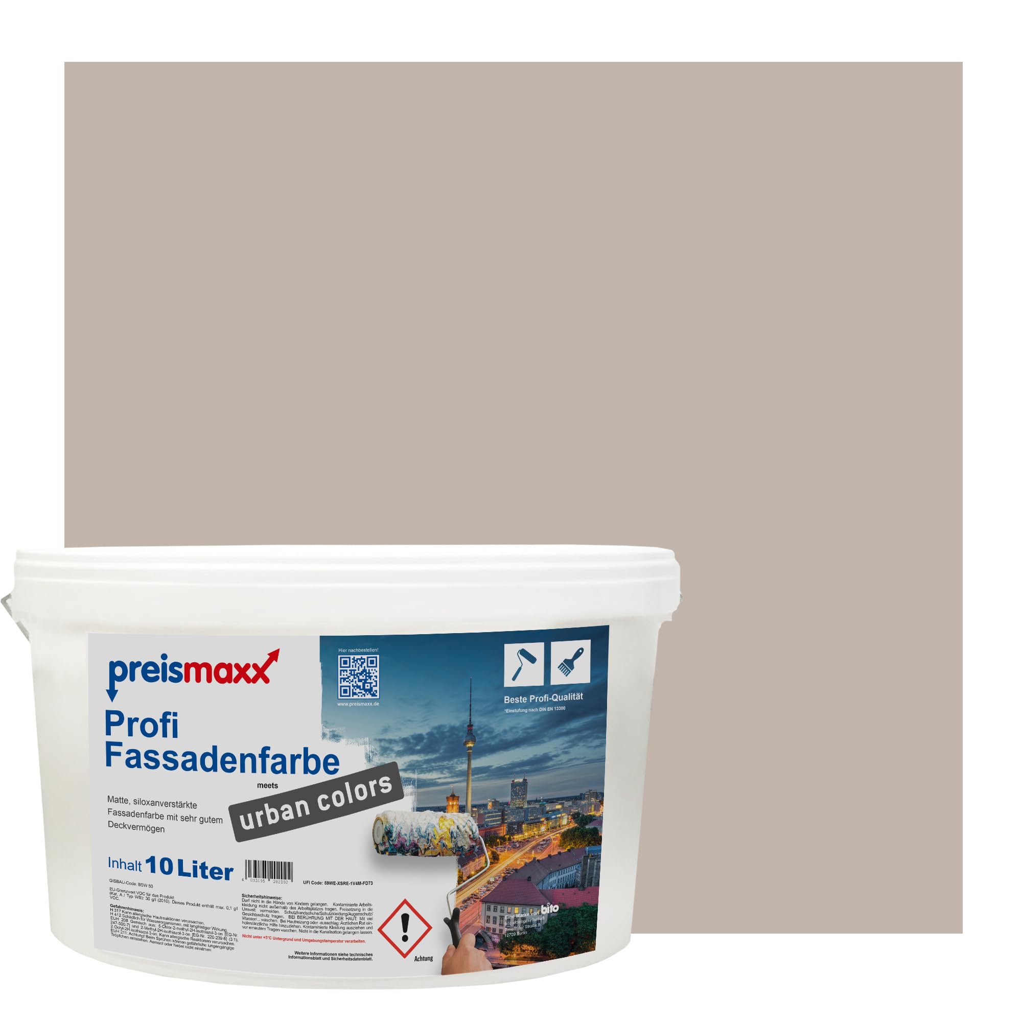 Preismaxx Profi Fassadenfarbe urban colors, bunte Außenfarbe, braun, cappuccino 10L, matte, wasserabweisende Aussen-Dispersion, hohe Wasserdampfdurchlässigkeit