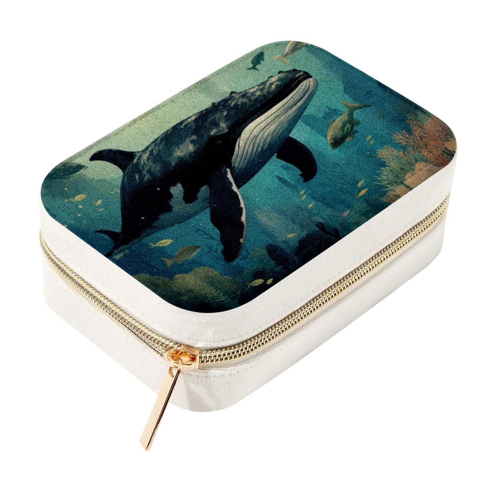 Boîte à bijoux portable anti-nœuds avec grand motif baleine