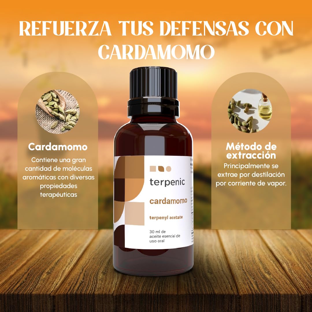 TERPENIC - Aceite Esencial de Cardamomo (Elettaria cardamomum) - 30 ml - Uso Oral – Especiado profesional intenso