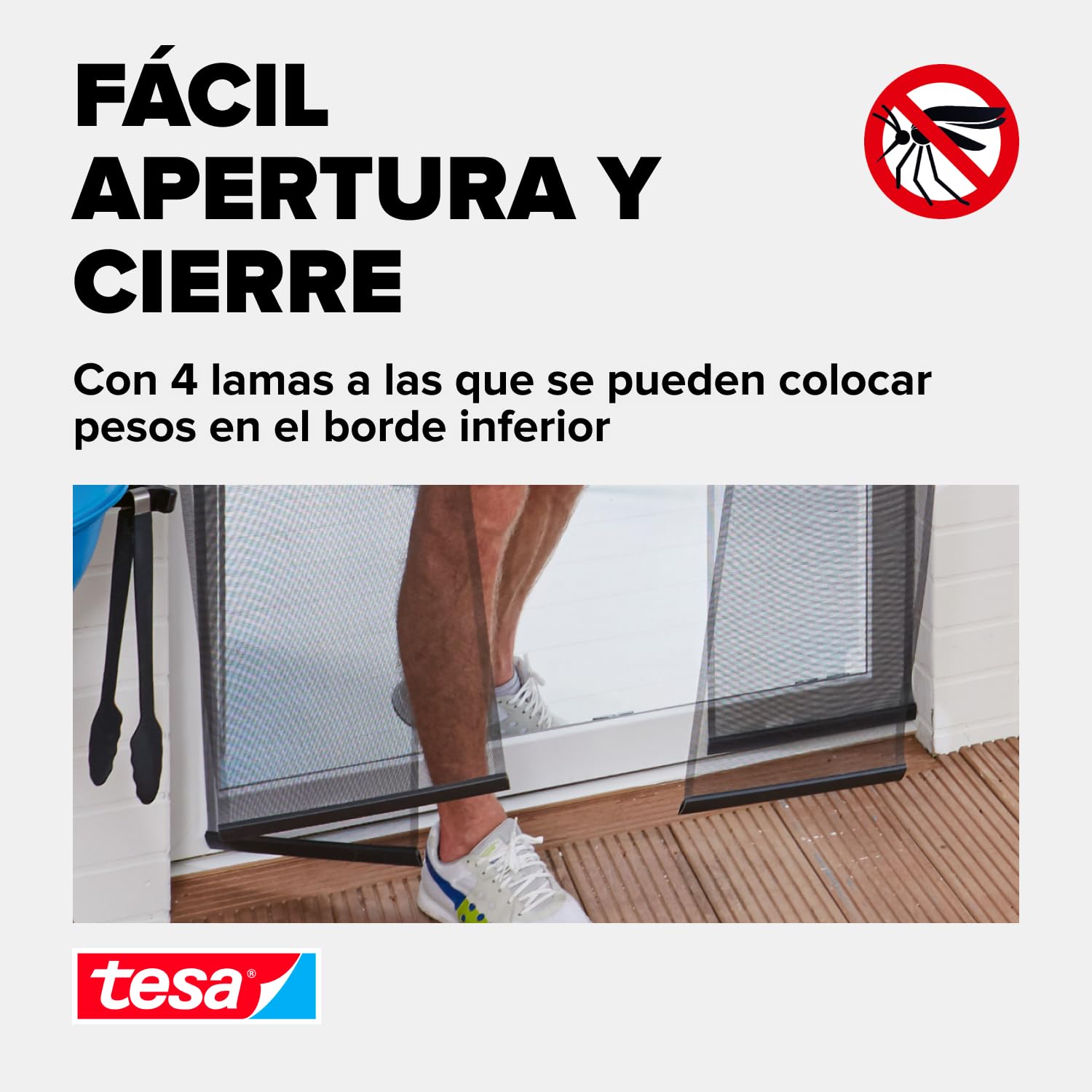 tesa Insect Stop Cortinas STANDARD para Puertas, Mosquitera de 4 Piezas con Cinta Adhesiva de Gancho y Bucle, Sin Necesidad de Taladrar, Blanca, 95 cm x 220 cm